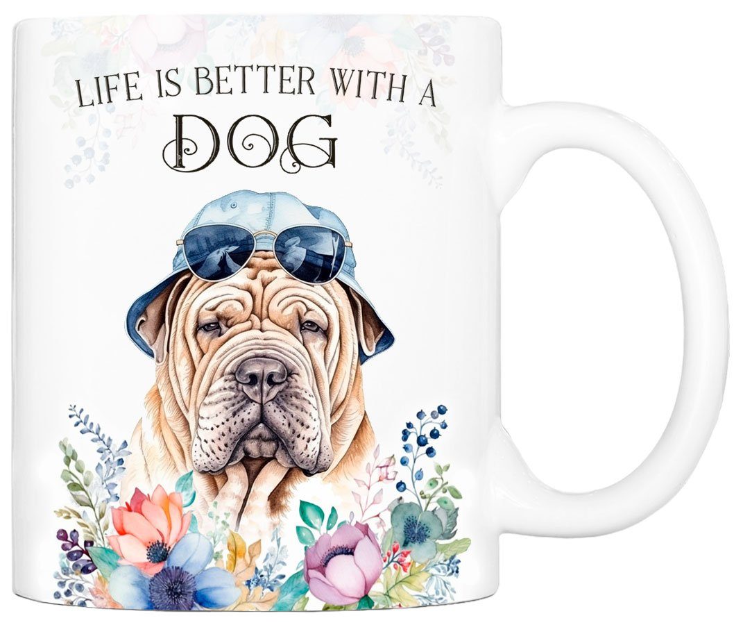 Cadouri Tasse SHAR PEI - Kaffeetasse für Hundefreunde, Keramik, mit Hunderasse, beidseitig bedruckt, handgefertigt, Geschenk, 330 ml | Teetassen