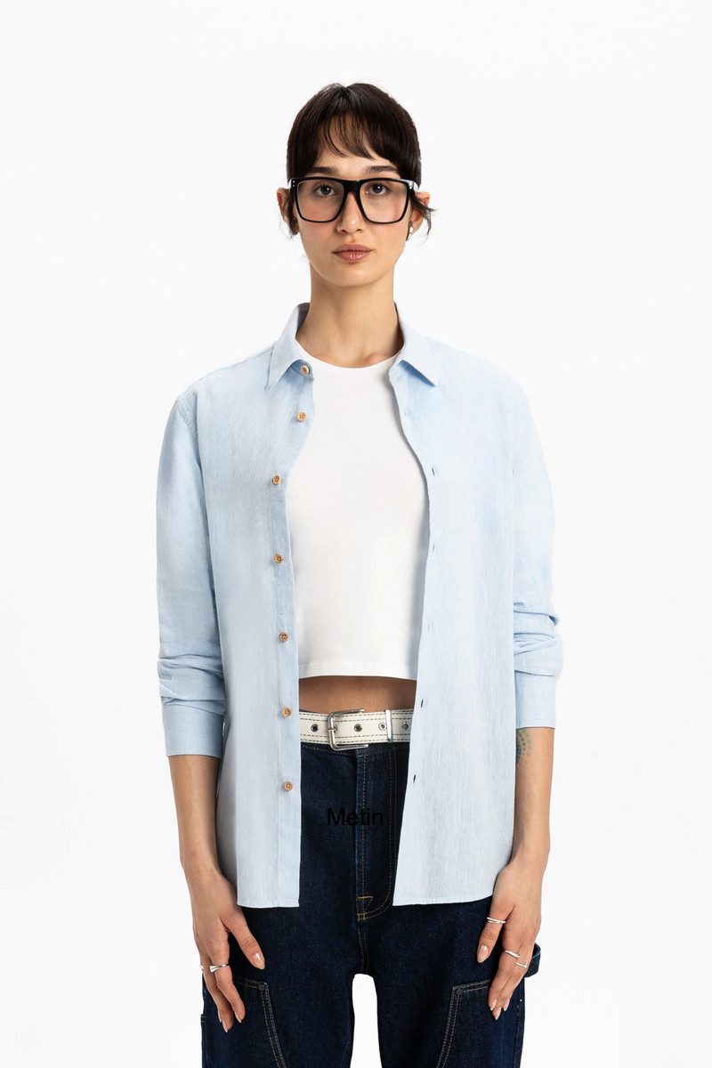 UNIQVIBE Businesshemd %100 Keten Kadın Gömlek