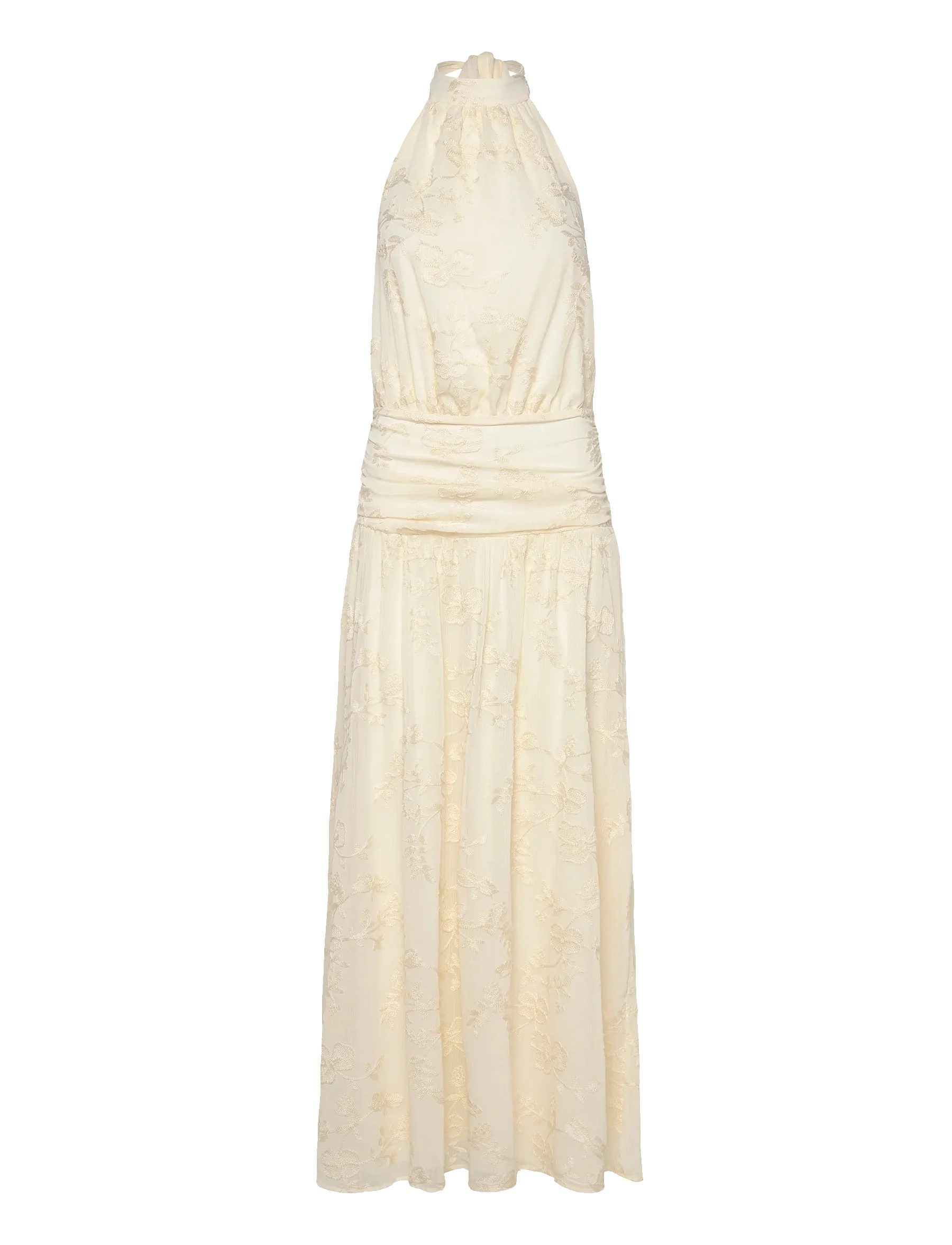Gina Tricot Sommerkleid - Damen Kleid - Neckholder-Maxikleid - besticktes Kleid Damen creme