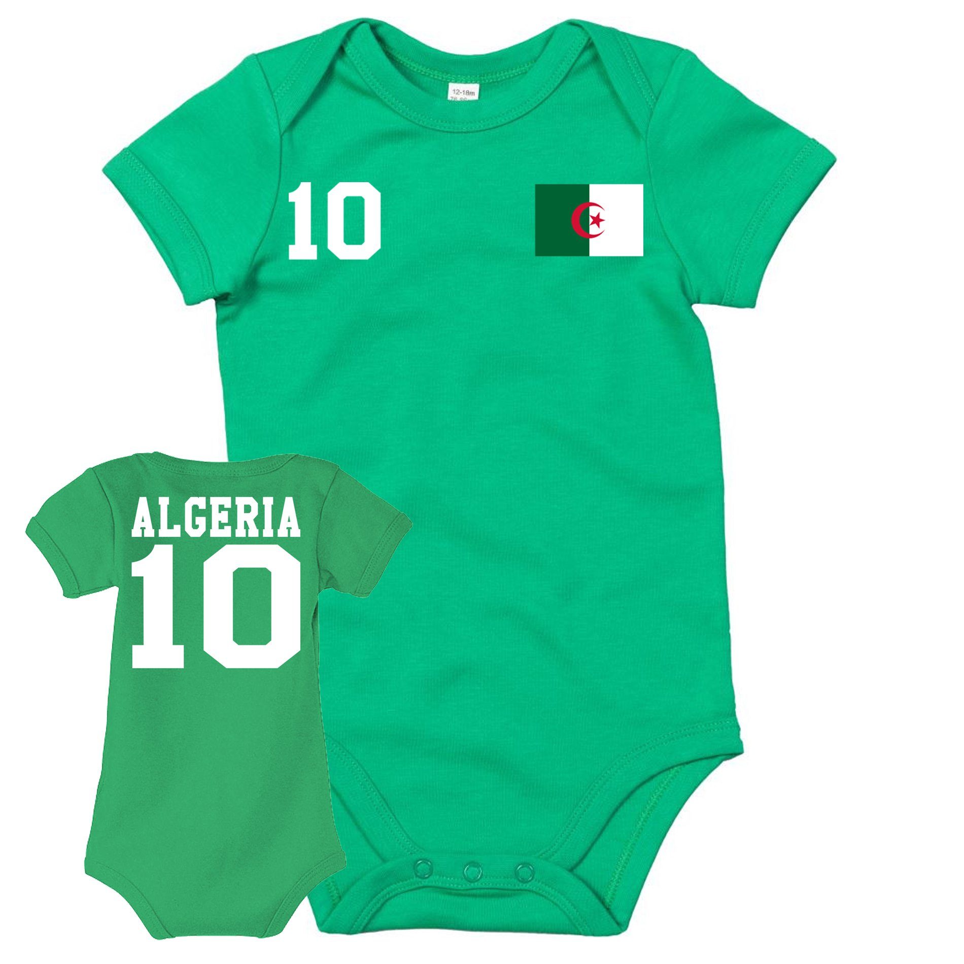 Blondie & Brownie Strampler Kinder Algerien Algeria Sport Trikot Fußball Weltmeister WM Afrika Baby Body Regular Fit Baumwolle Weiss Grün Jungen Mädchen Geschenk