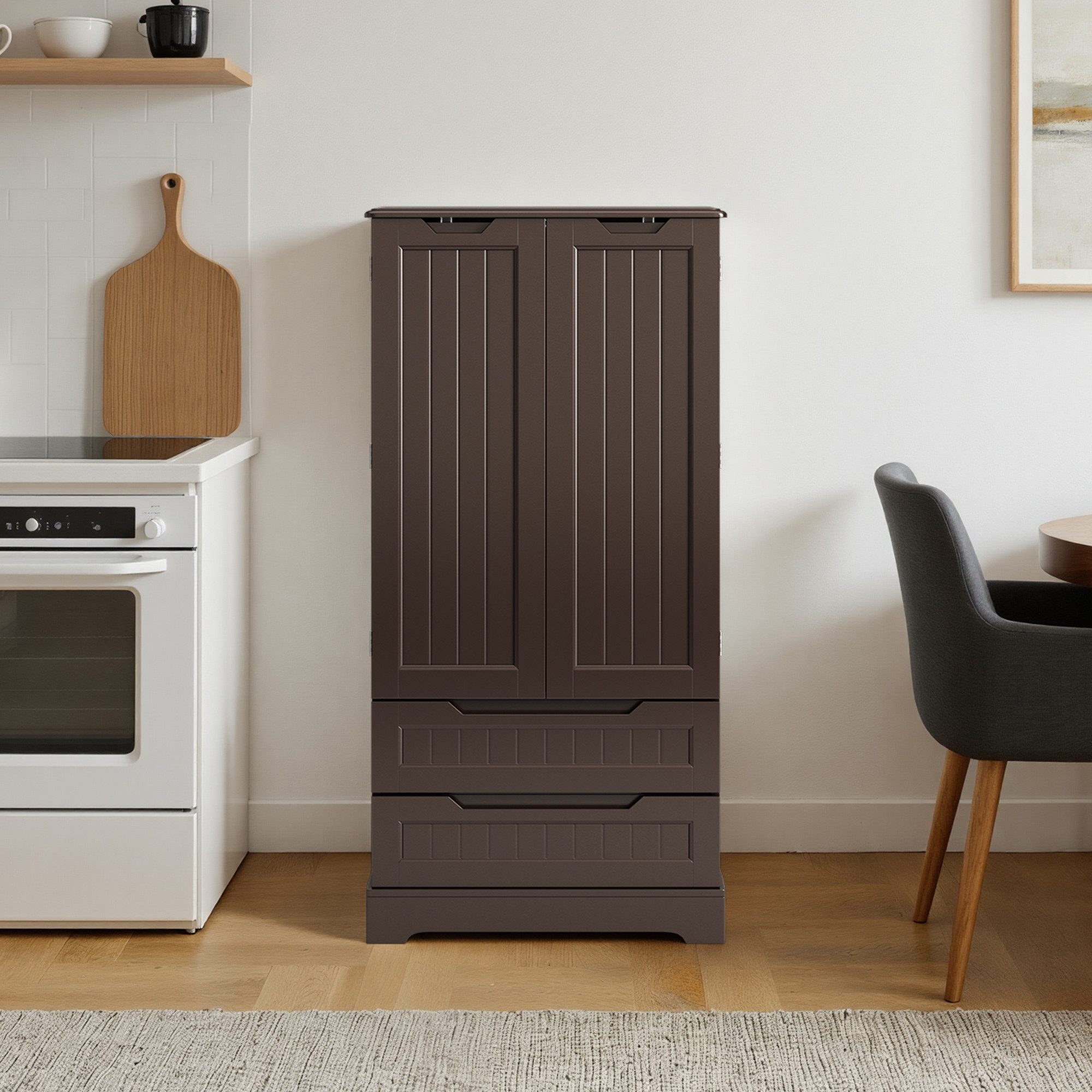 Bealife Sideboard hoher Küchenschrank mit 2 Schubladen und 2 Türen, Vorratschrank, Weiß – Bild 2 von 5