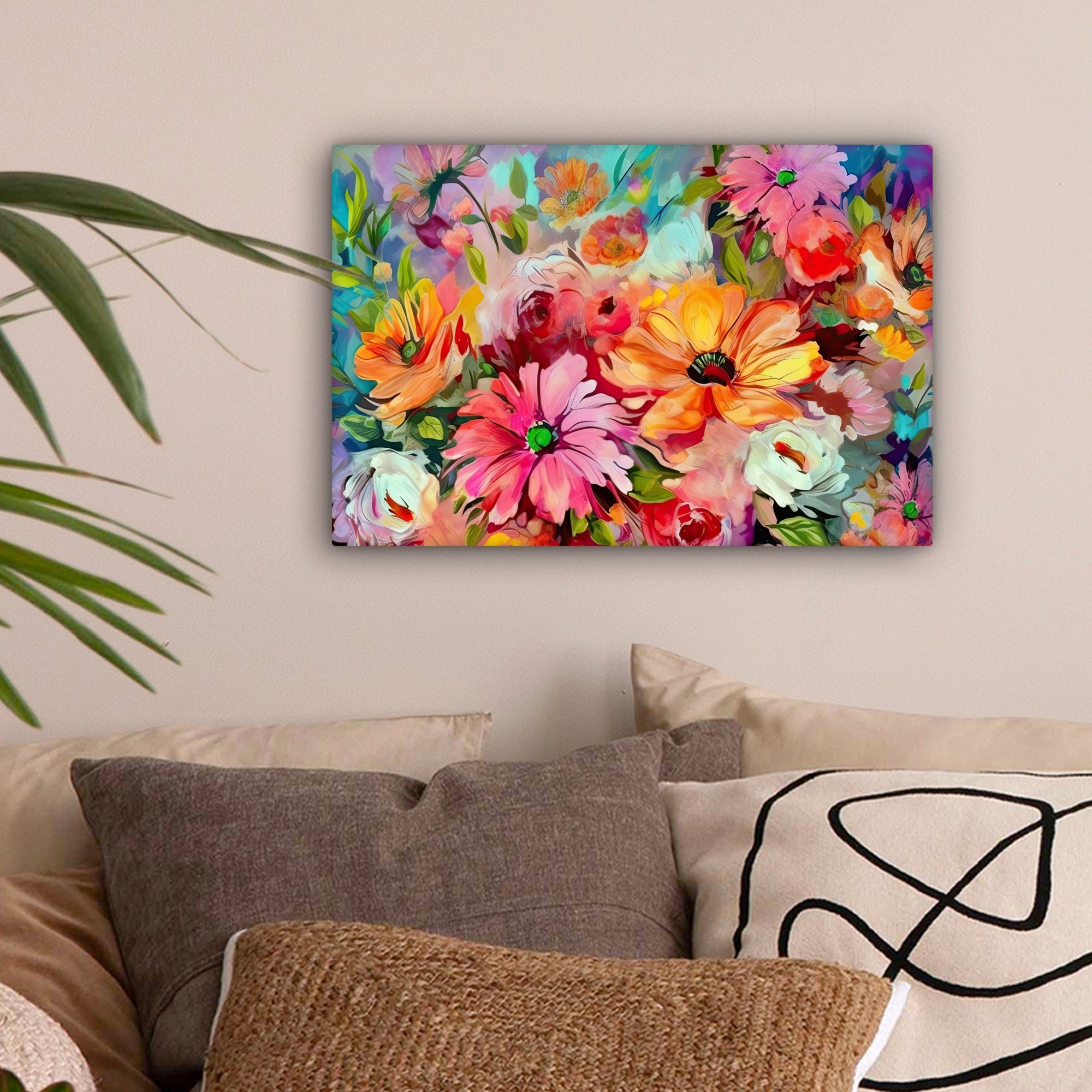 OneMillionCanvasses® Leinwandbild Blumen - Farbenfroh - Kunst - Ölfarbenopt günstig online kaufen