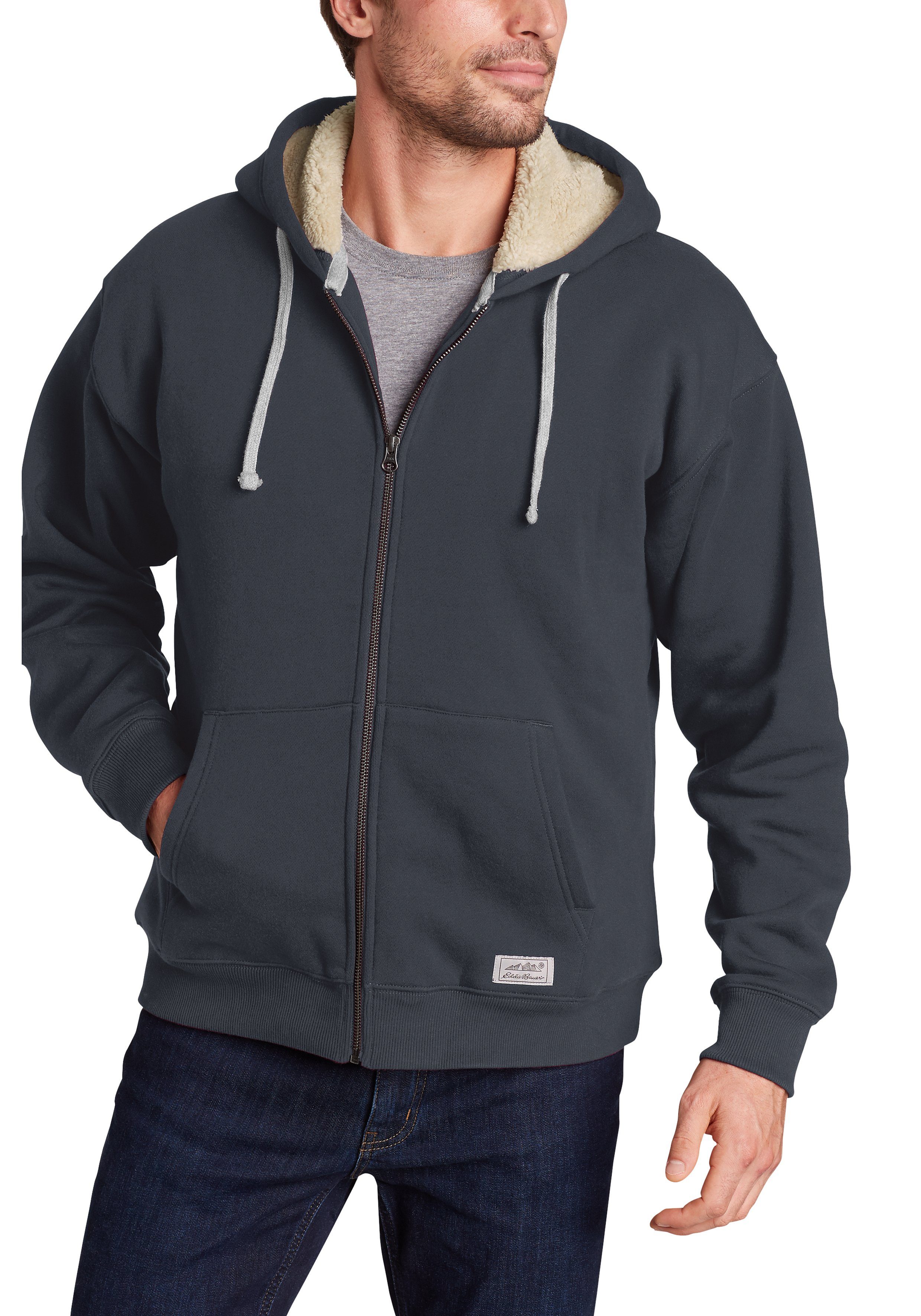 Eddie Bauer Kapuzensweatjacke Signature mit Plüsch-Fleecefutter mit Plüsch-Fleecefutter Sturmgrau