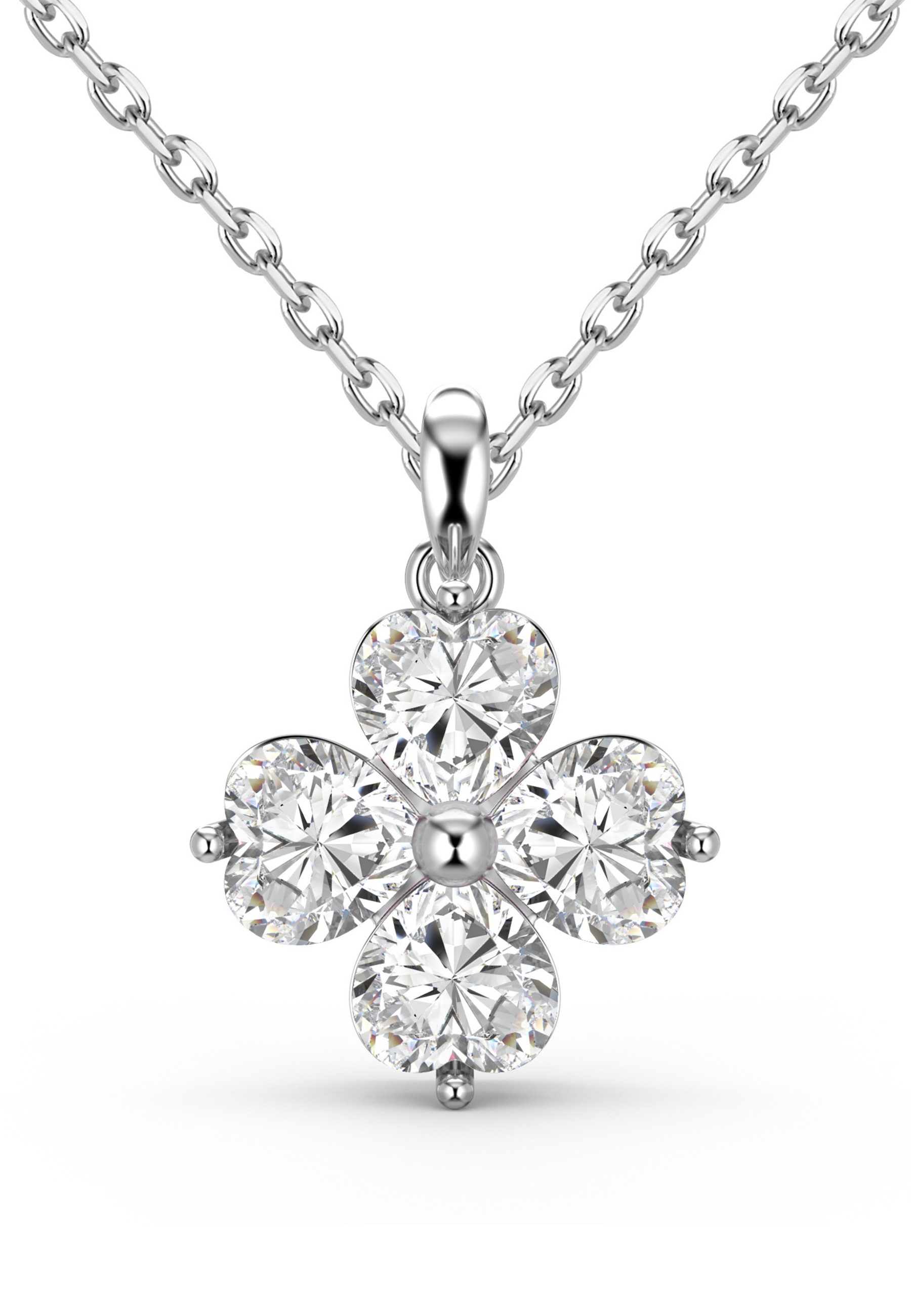 BRELLATO Kette mit Anhänger Funkelndes Vierblättriges Kleeblatt mit Herz-Kristalle Halskette, (Blume Geschenk-Set, Geschenk-Idee Damen-Schmuck Silber-Kette mit Ice-Crushed Kreuz-Design Zirkon Crystals, 2-tlg., inkl. Schmuck-Box zum Valentinstag, Muttertag, Ostern, Geburtstag), Glücksklee Glück Symbol Talisman Collier Sterling Silber 925