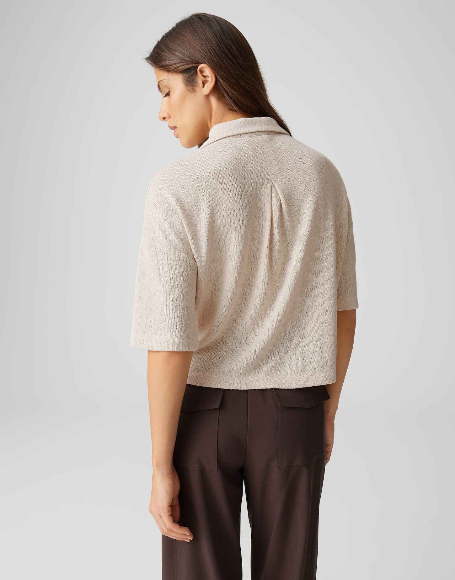 OPUS Poloshirt Jerseyshirt in feiner Strickoptik Lockere Passform, Kellerfalte im Rücken, Knopfleiste