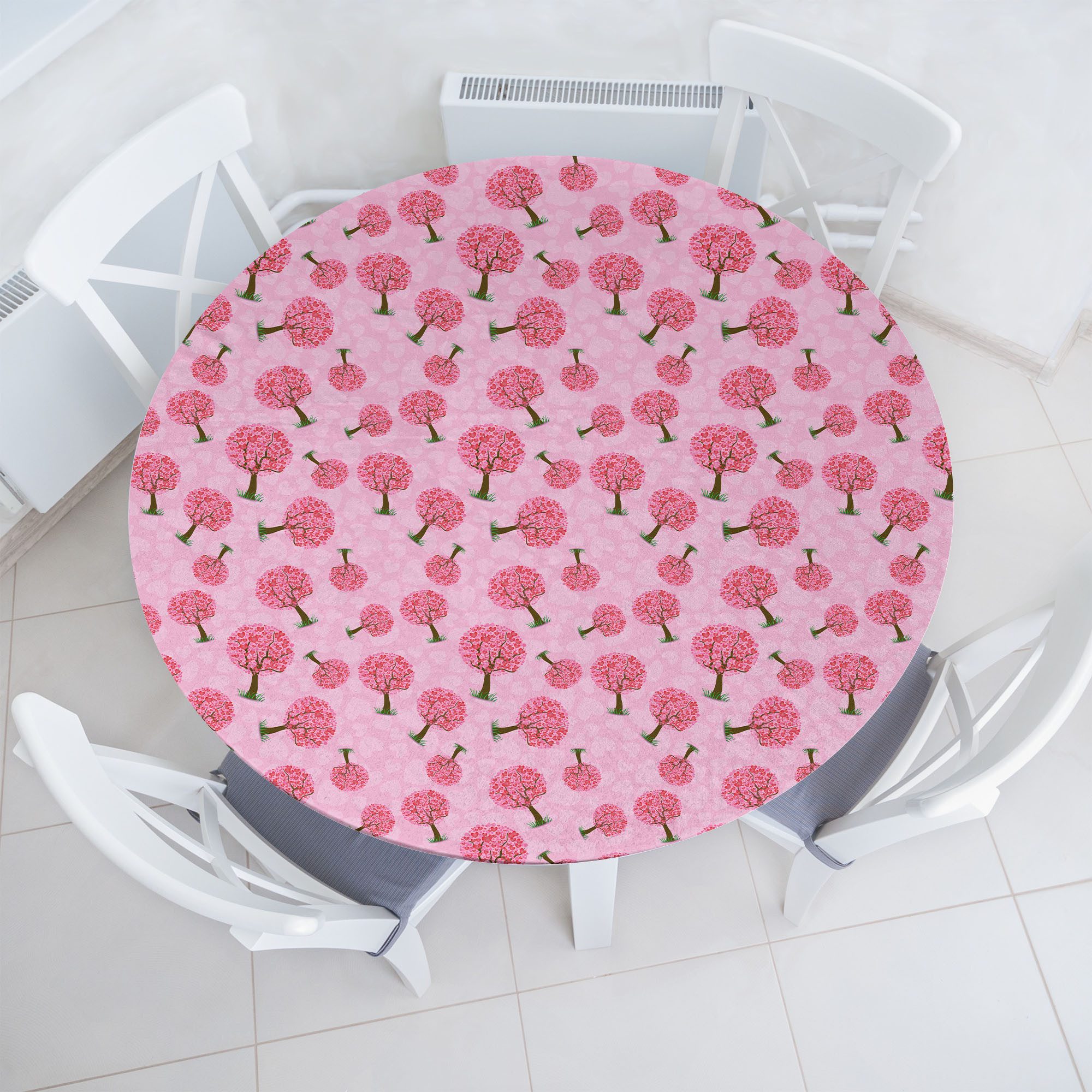 Abakuhaus Tischdecke Rundum-elastische Stofftischdecke, Valentinstag Bäume mit Herzen
