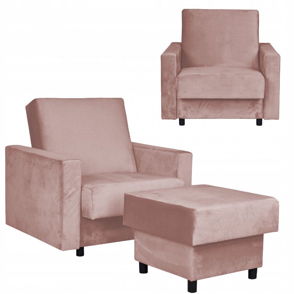 Family Meble Sessel Family Meble Schlafsessel Alicja mit Hocker Bonellfederkern rosa 97x95