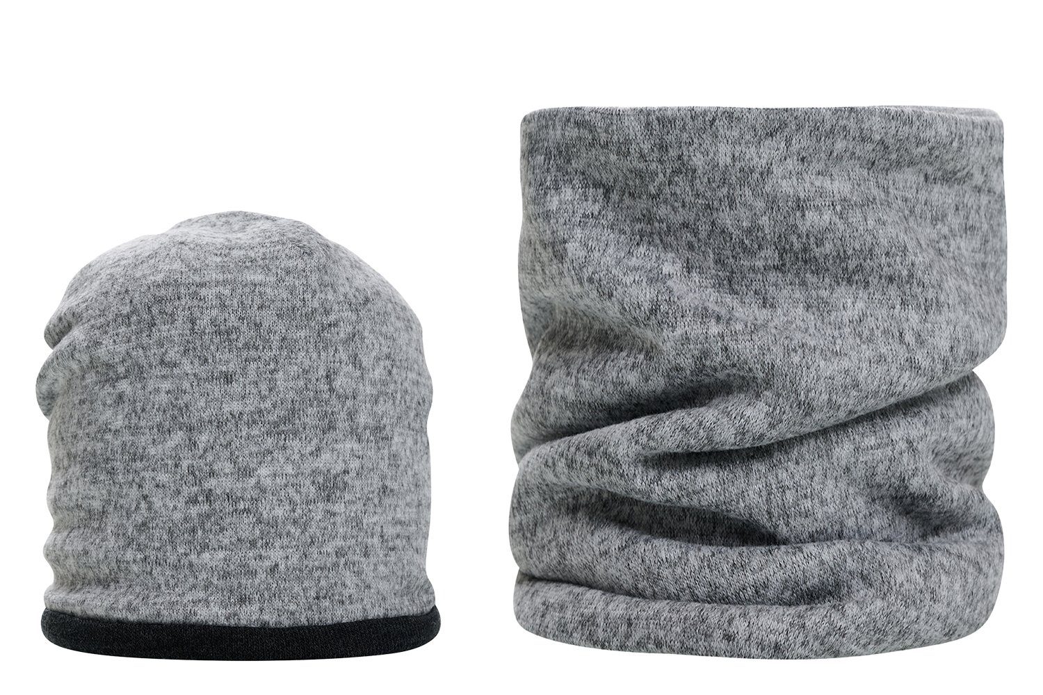 Hat You Winter Unisex Strickmütze doppellagig Melange-Stoff, Sportliches mit Set Grey