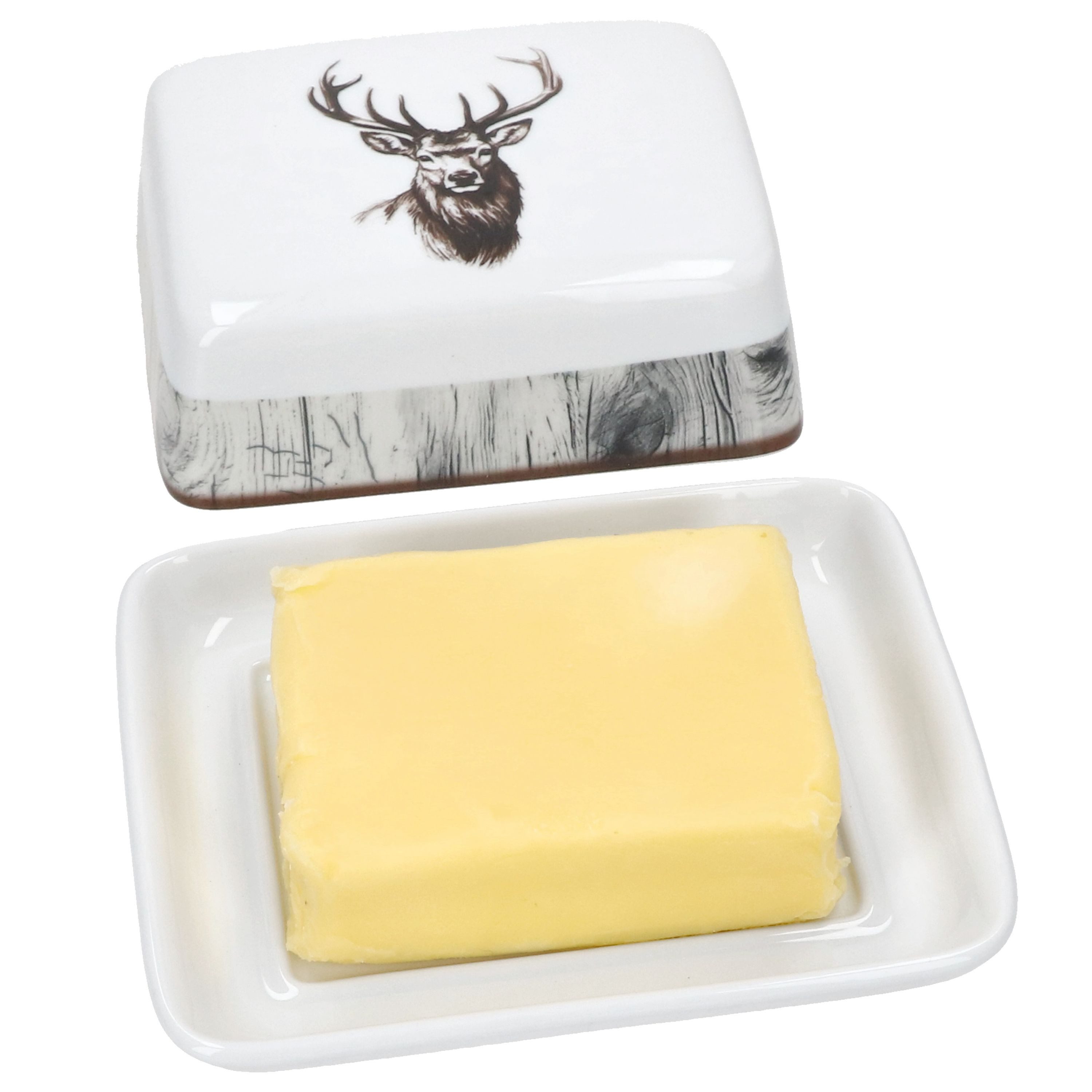 MamboCat Butterdose Alois Butterdose mit Deckel rechteckig für 250g Butter-Schale Hirsch, Porzellan