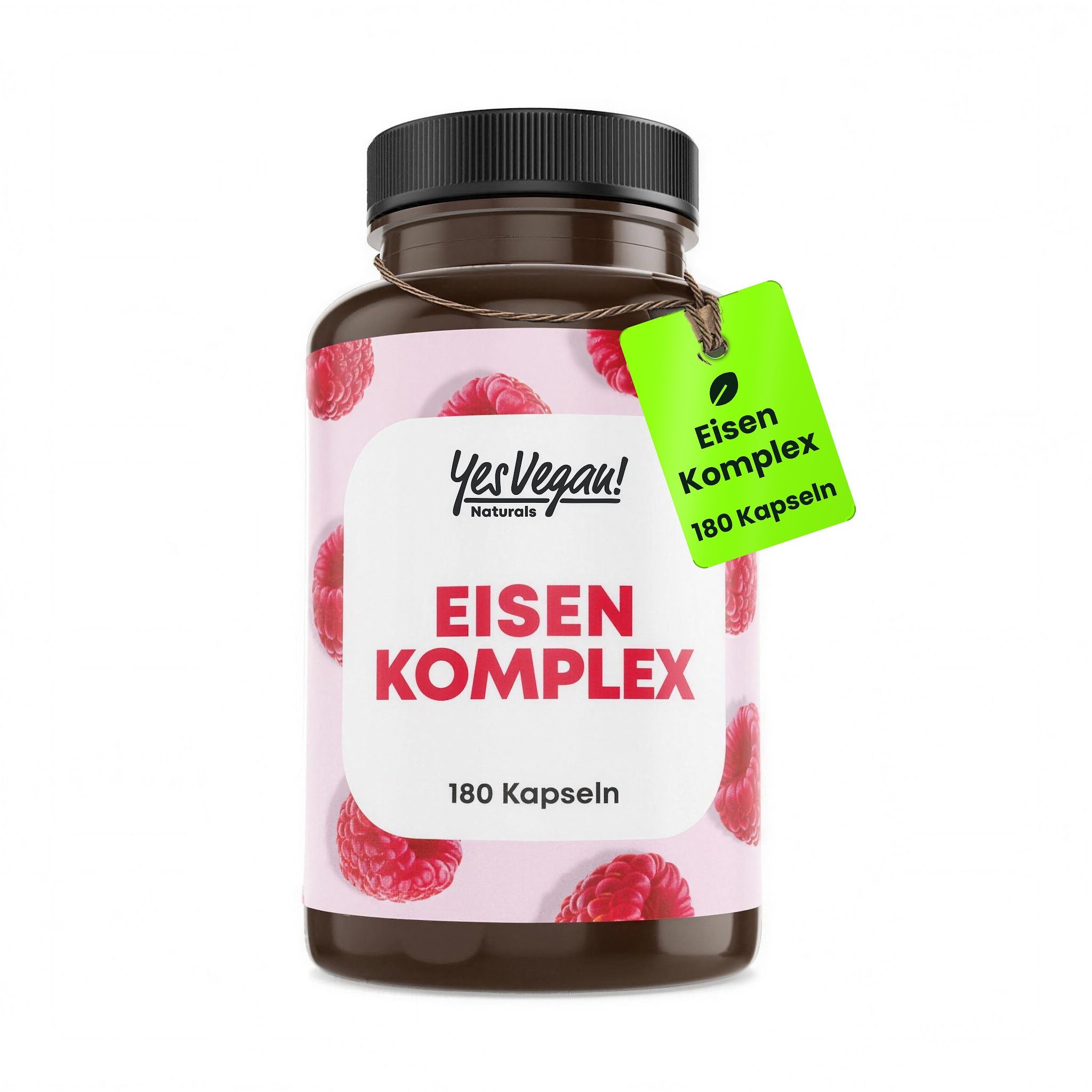 Yes Vegan Eisen hochdosiert: Eisenbisglycinat mit Vitamin C Kapseln, 180 St., 92 g, vegan, laktosefrei, glutenfrei