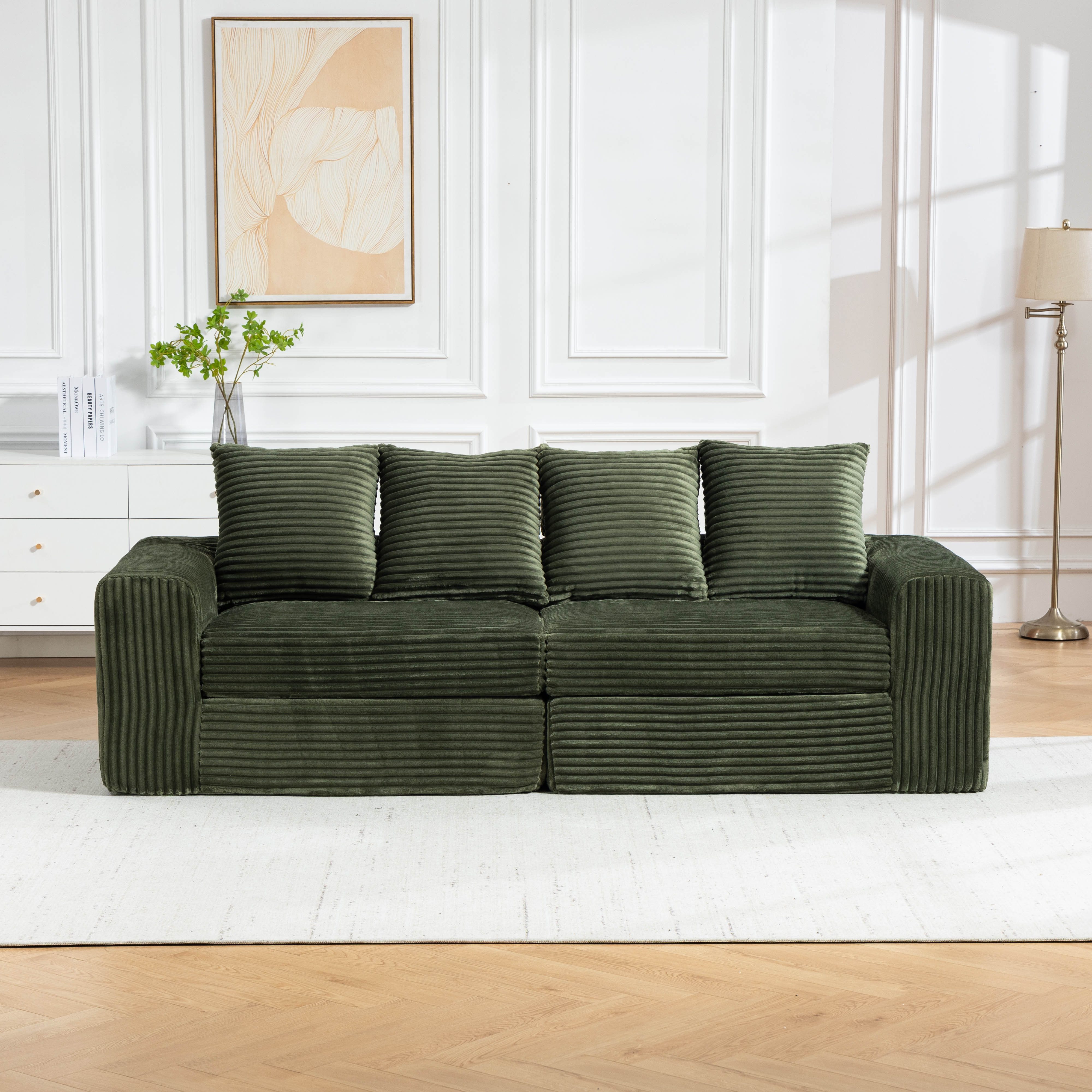 Sinaopus Ecksofa Modulares Ecksofa mit Fußhocker aus Cord, breite Sitzfläche, Bequemes Wohnzimmersofa mit flexiblem Hocker und weicher Polsterung