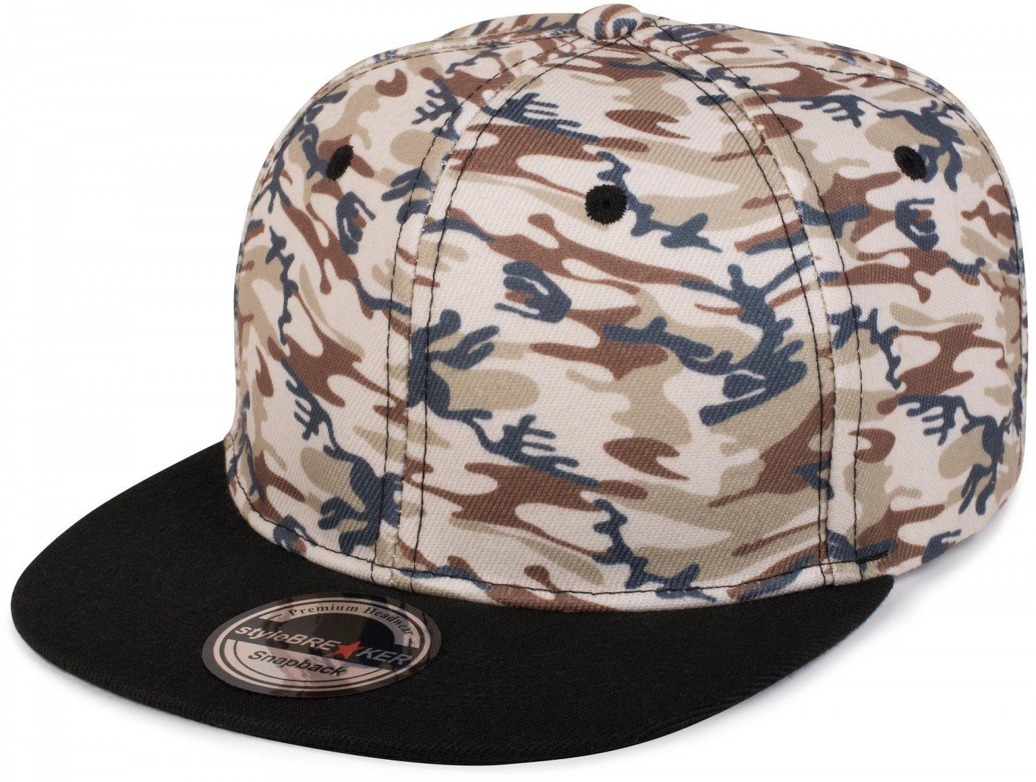 styleBREAKER Snapback Cap (1-St) Snapback Cap mit Camouflage Print Beige-Braun