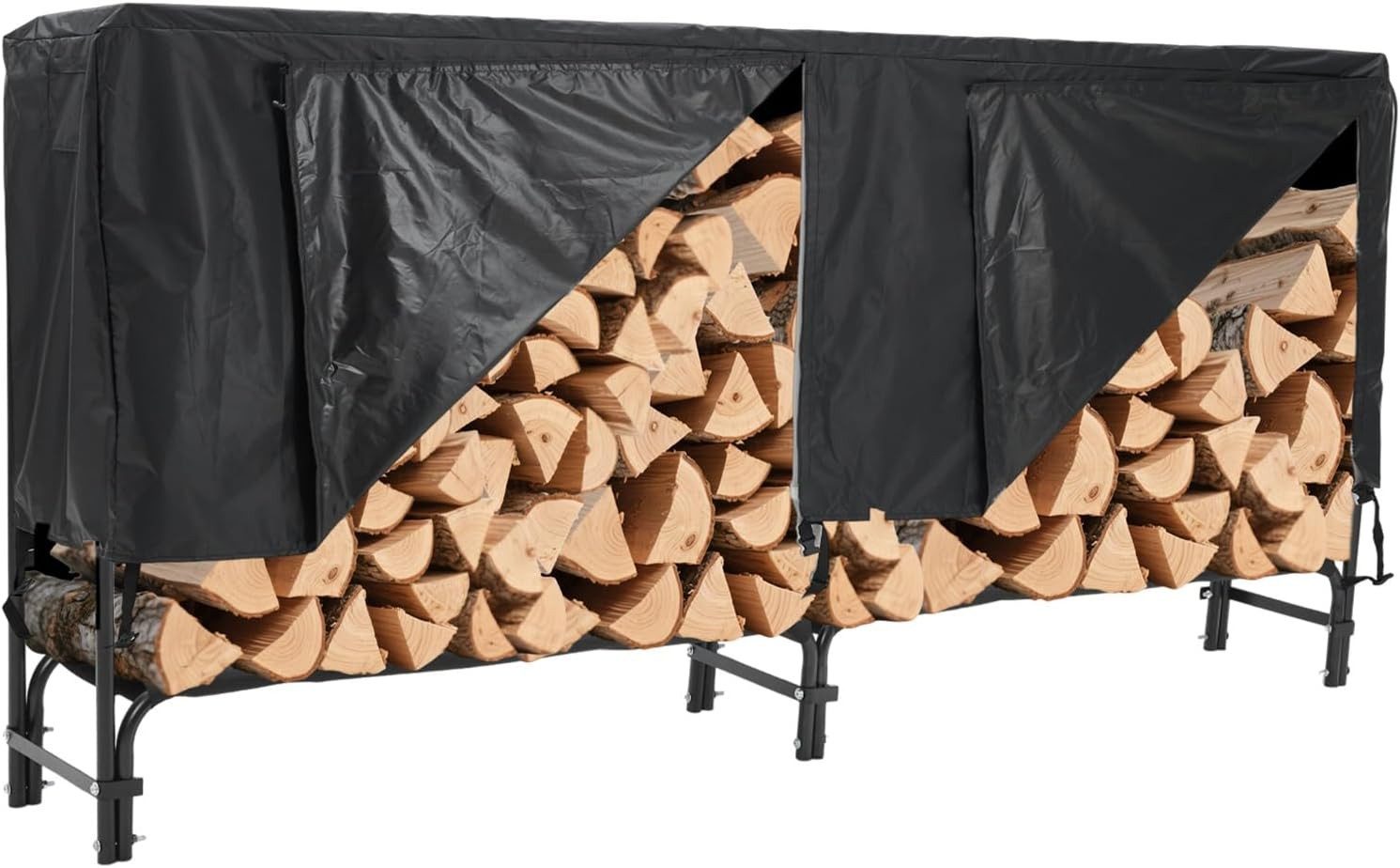 GarveeMore Kaminholzregal aus Metal mit Wasserdichten Abdeckung für Garten Terrasse Außen, Kaminholzsablage Wetterfest & gut belüftet, einfacher Aufbau