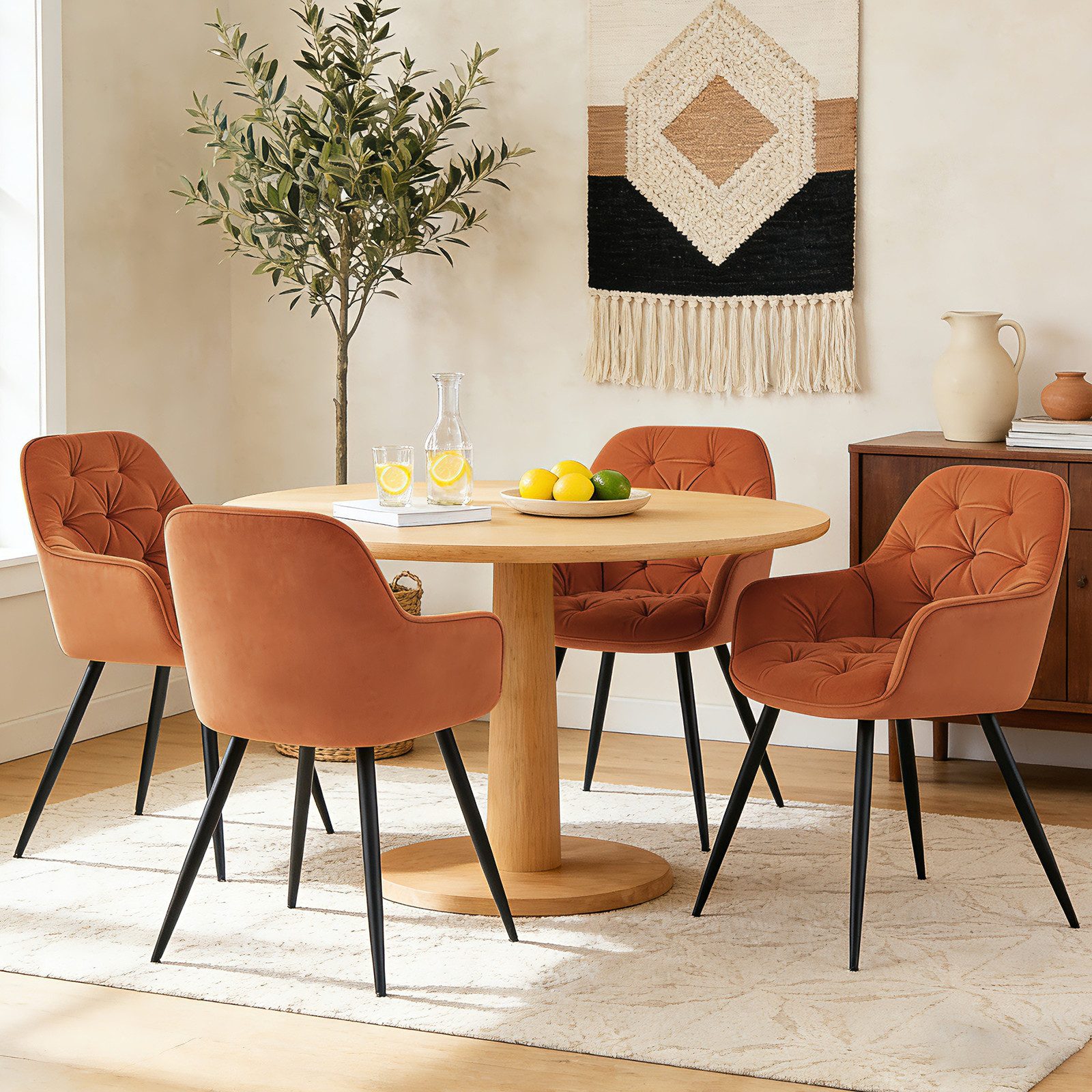 JYMTOM Esszimmerstuhl gepolstert mit Armlehnen & Metallbeinen (6 St), mit dickem Samtstoff, 6er Set Eckstuhl für Lounge Wohnzimmer