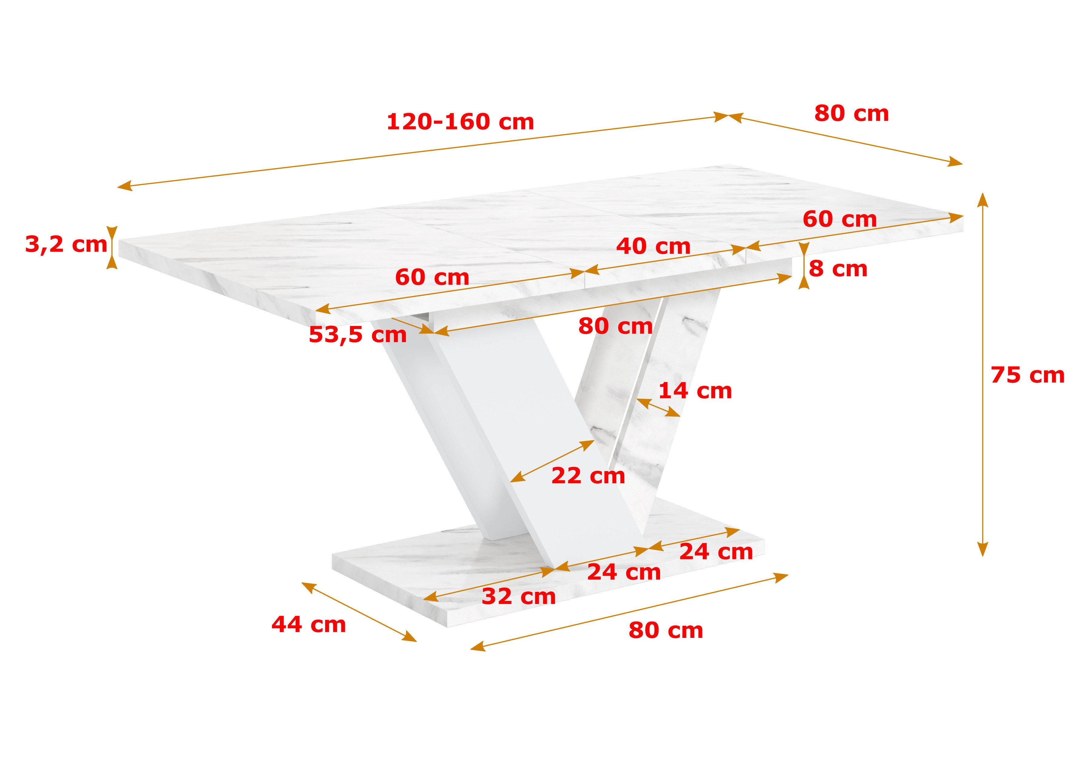 ALTDECOR Esstisch CLASI (Esstisch ausziehbar, Esszimmertische, Tisch Wohnzimmertisch), Esszimmertisch ausziehbar 120 - 160 x 80 x 75 cm – Bild 4 von 5
