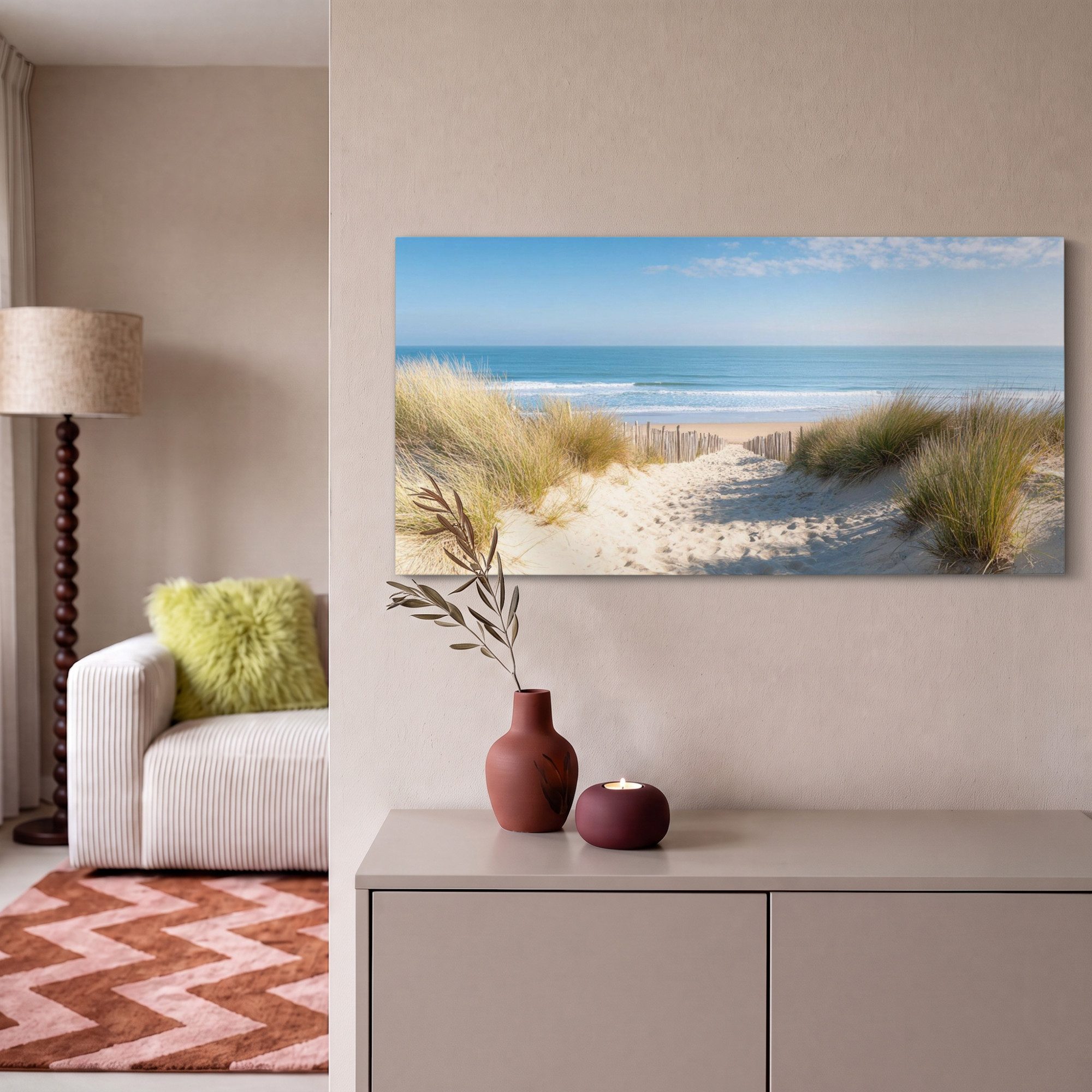 OneMillionCanvasses® Leinwandbild Panorama Strand - Meer - Düne - Sand - Sommer, Fotodruck (1 St), Wandbild, Deko Schlafzimmer Wohnzimmer Flur 40x20 cm – Bild 2 von 5