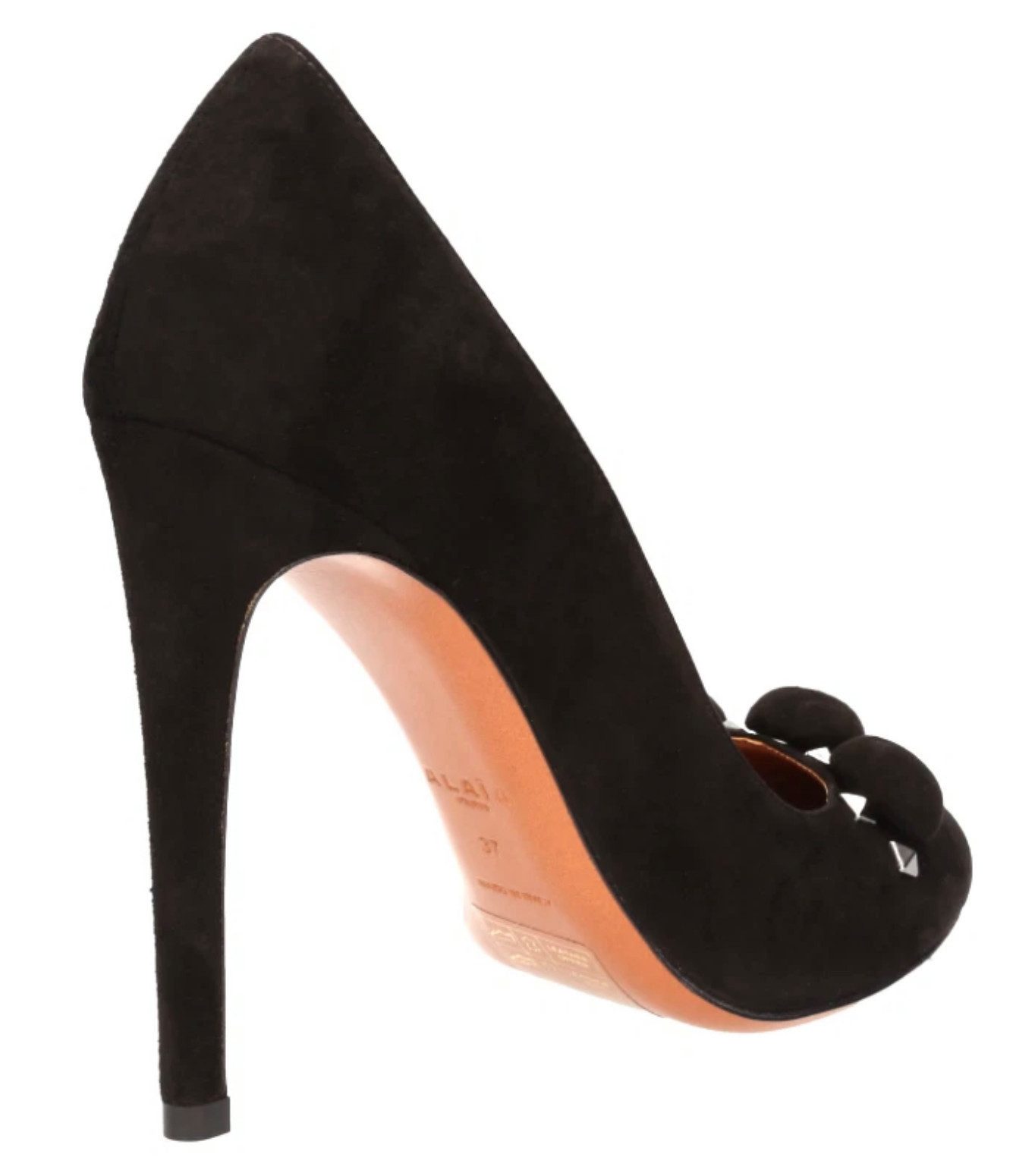 ALAÏA PARIS Samt Studded "Bombe" Pumps Schuhe High-Heel-Pumps Signature-Samtkugeln, silberfarbene Pyramidennieten