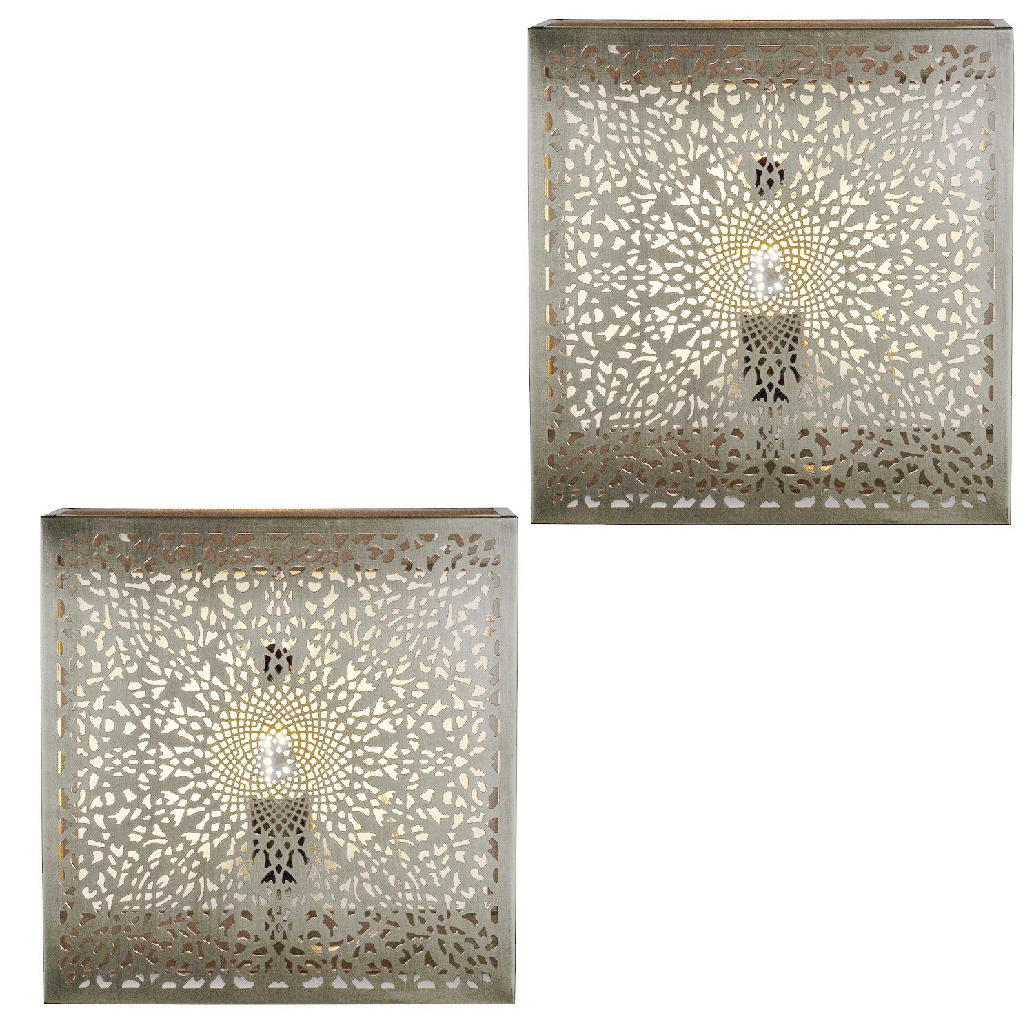 Marrakesch Orient & Mediterran Interior Wandleuchte 2er Set Orientalische Wandlampe Wandleuchte Wanddeko Yakin Silber, Handarbeit