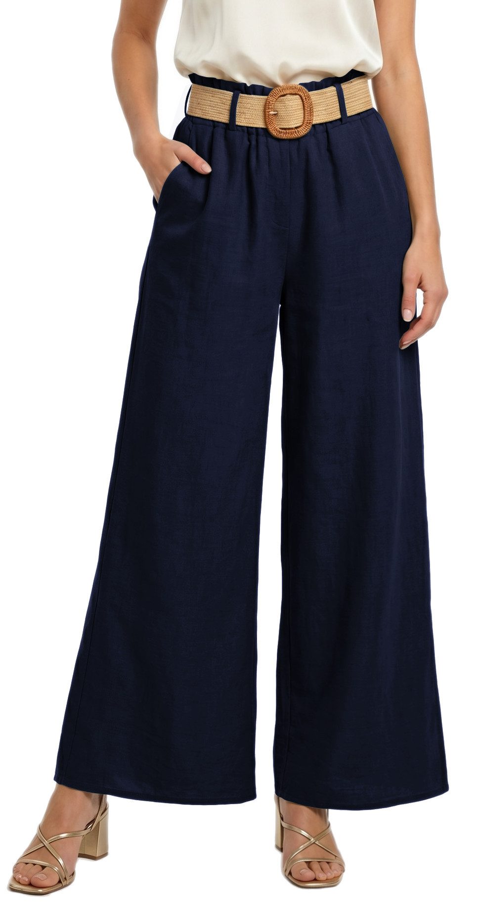 Palazzohose Damen High Waist Palazzohose Weitbein Hose Schlupfhose Sommer Strand
