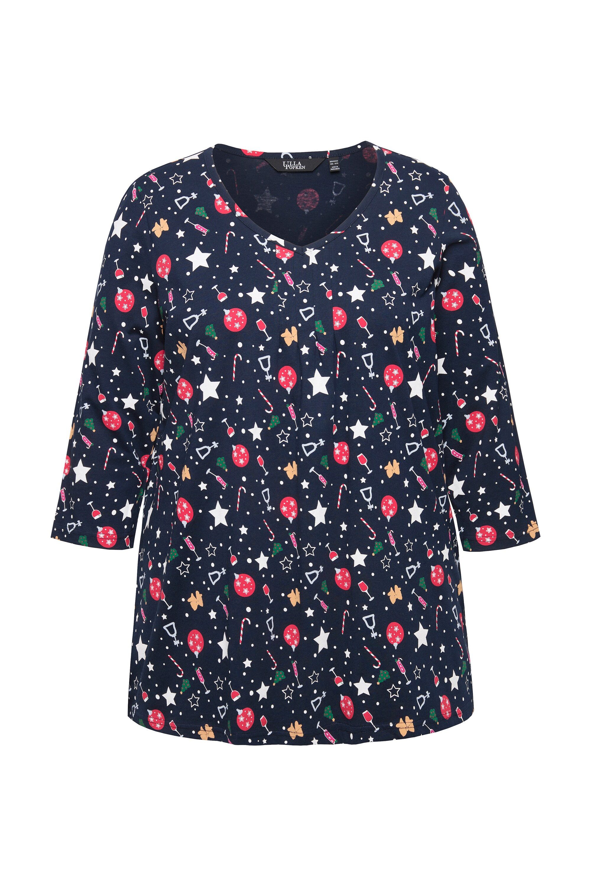 Ulla Popken T-Shirt Weihnachts-Shirt A-Linie V-Ausschnitt günstig online kaufen