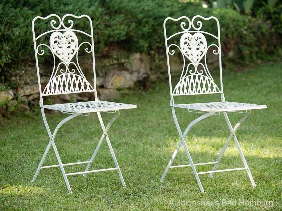 Eisen Bistrotisch Aubaho Stühle antik Stil crem und Sitzgruppe Gartentisch Gartenmöbel 4