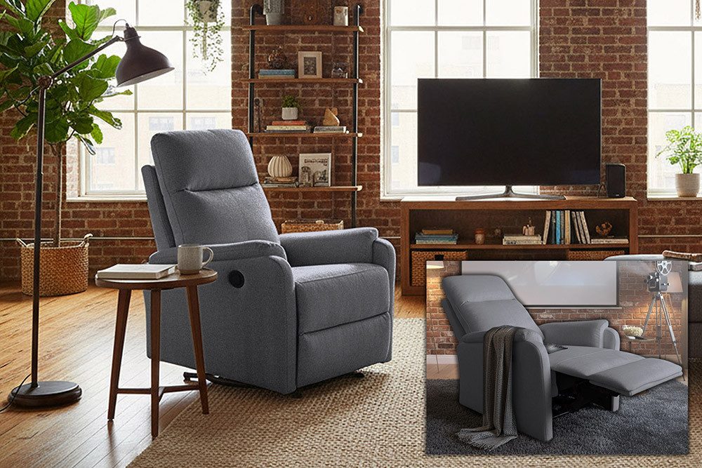 riess-ambiente TV-Sessel HOLLYWOOD grau -Strukturstoff, mit Liegeposition, elektrisch, Federung (Einzelartikel, 1-St), klappbarer Kinosessel - ideal für Schlaf-, Wohnzimmer und Home-Kinos