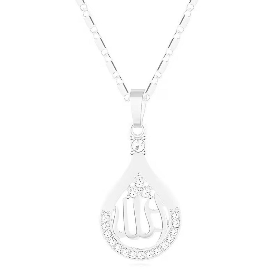 Kette mit Anhänger Damen Halskette Gold/Silber Farben mit Allah Anhänger, Zirkonia, 51 cm