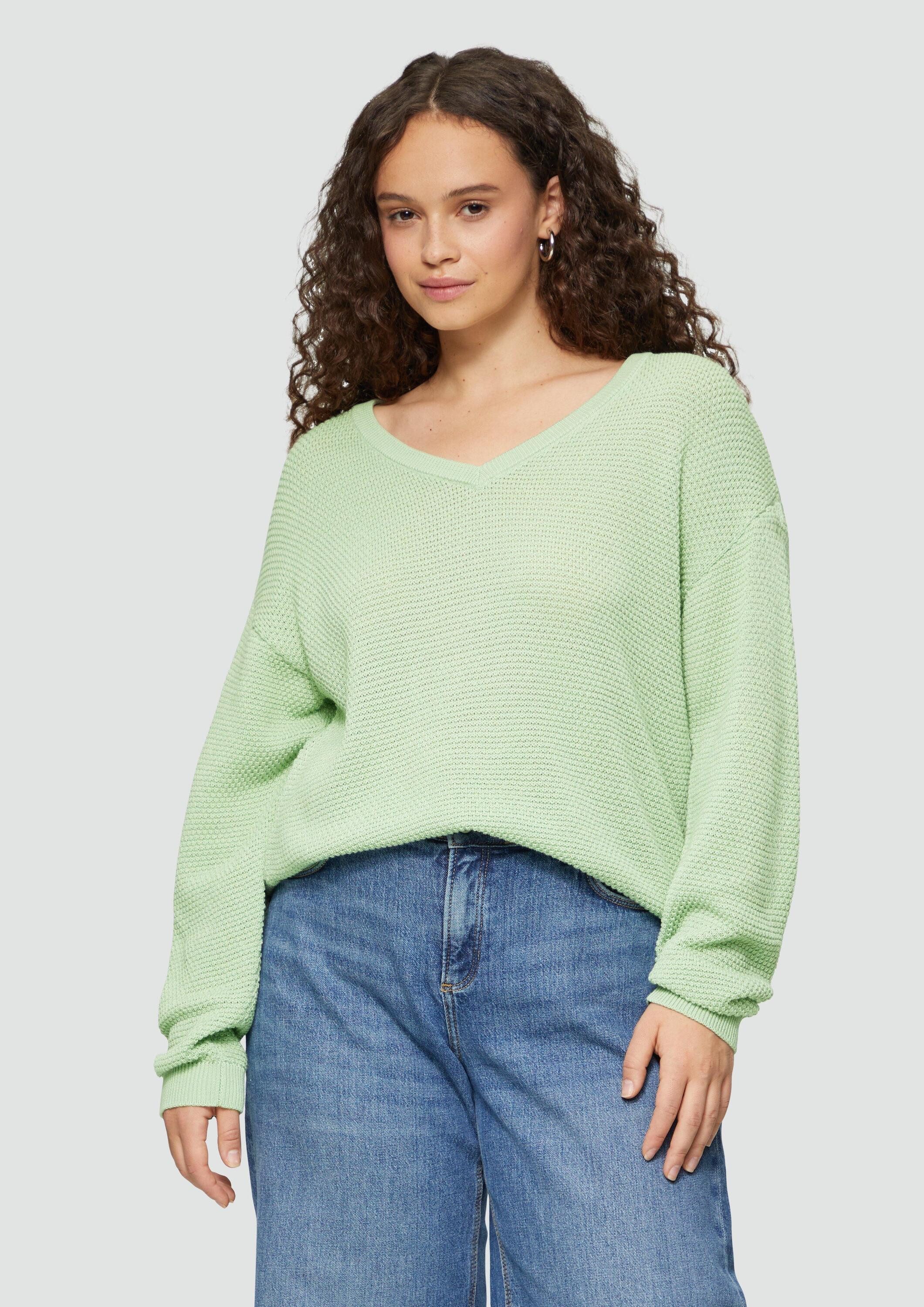 QS Longpullover Strickpullover Pullover mit Strukturmuster und V-Ausschnitt günstig online kaufen