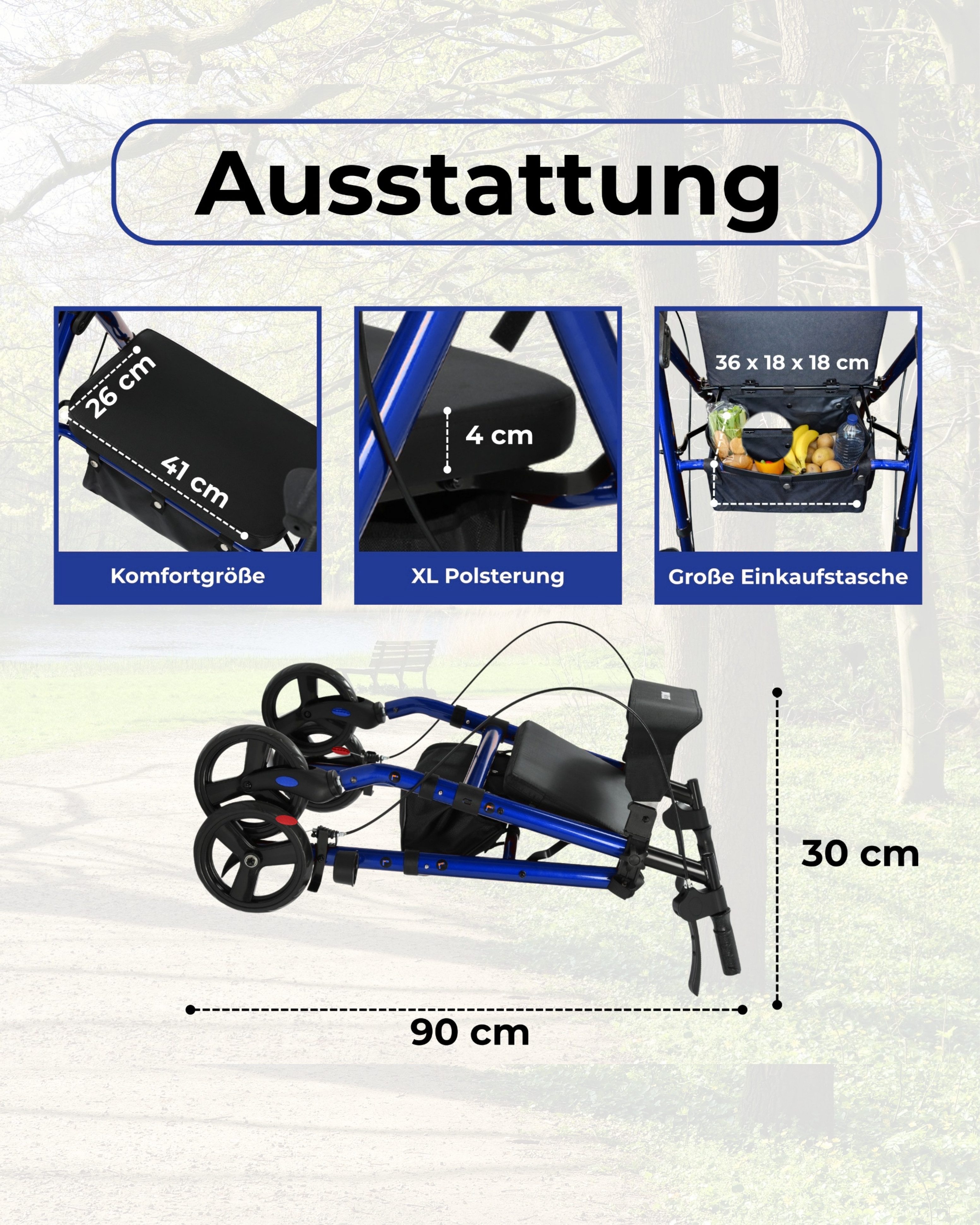 smartEC Rollator maxErgo Rollator Gehhilfe Outdoor Indoor zugelassen als Medizinprodukt
