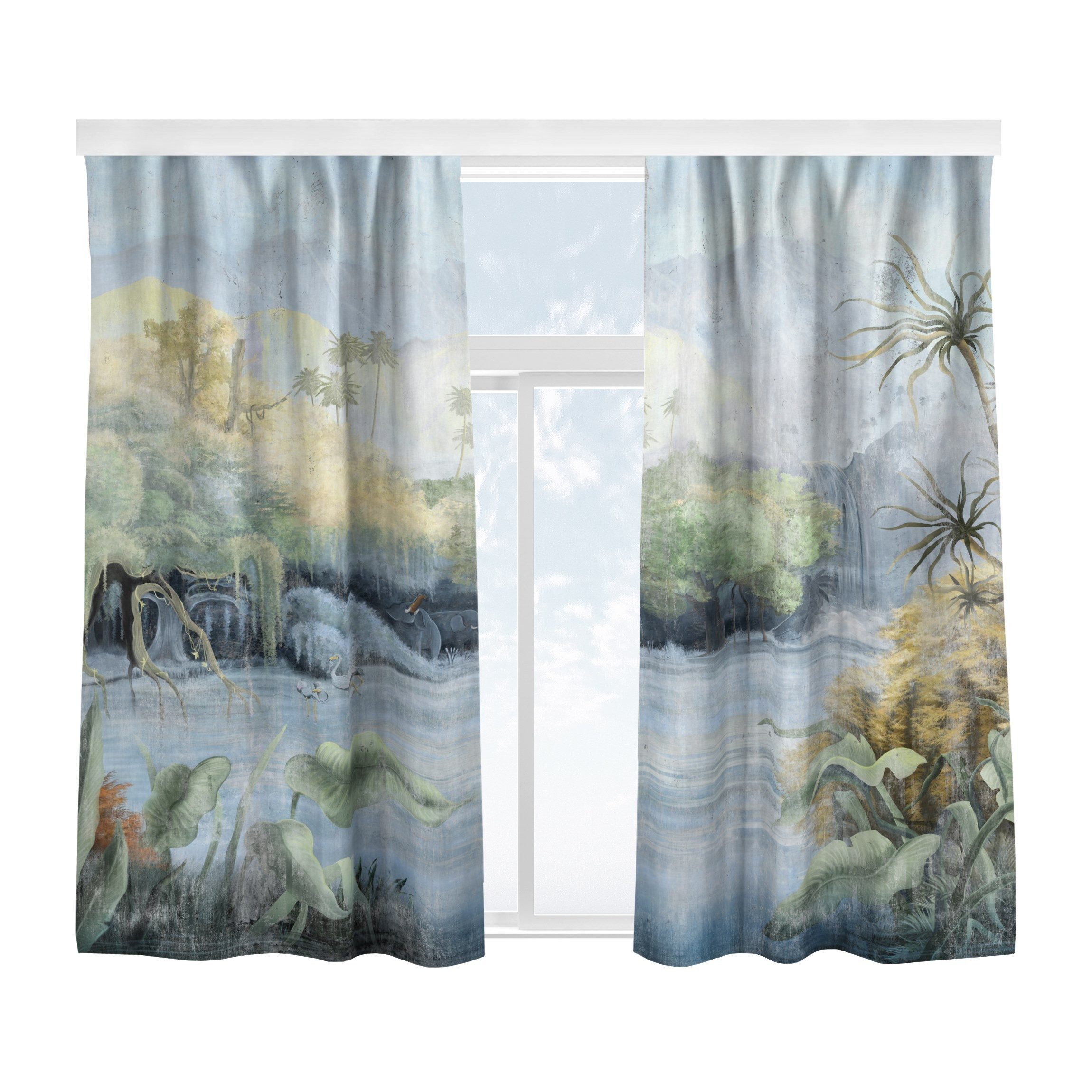 Bilderdepot24 Vorhang Gardine Wald Urzeitliche Landschaft Vintage Türvorhang Raumteiler (2 St), Multifunktionsband, blickdicht, Samt, Schiebegardinen Flur Schlafzimmer Wohnzimmer Schiebevorhang
