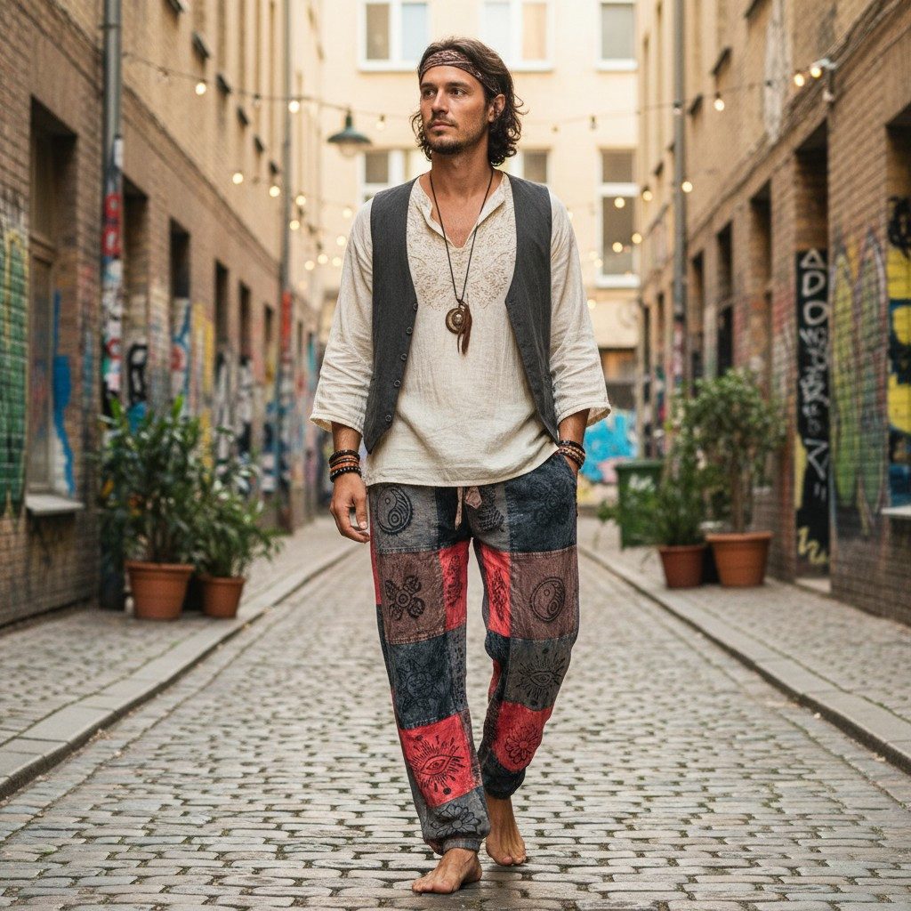 Guru-Shop Relaxhose Patchwork Stonewash Yogahose, Unisex Goa.. Ethno Style, alternative Bekleidung