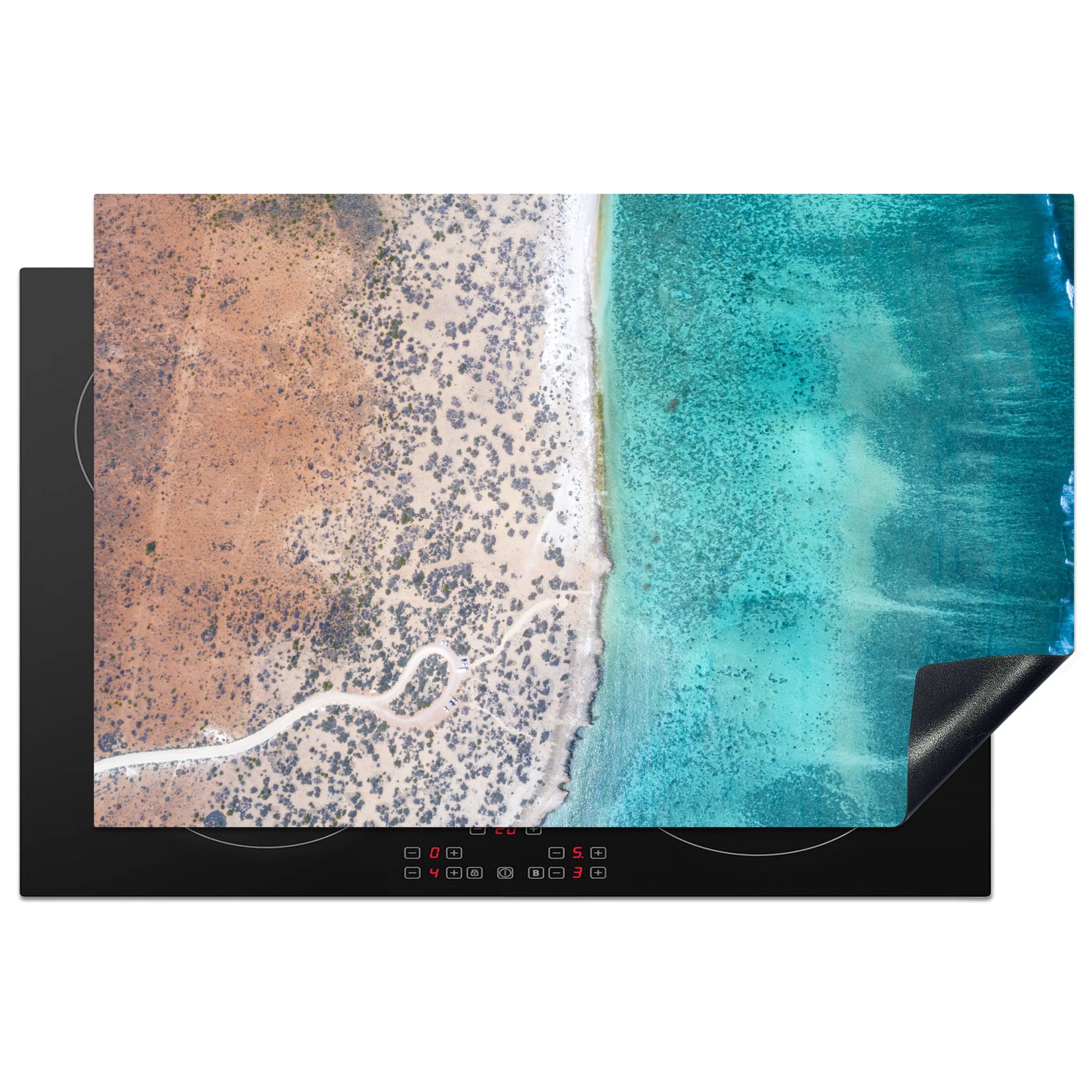 MuchoWow Herdblende-/Abdeckplatte Blaues Wasser und schöner Strand an der Ningaloo Coast, Vinyl, (1 tlg), 81x52 cm, Induktionskochfeld Schutz für die küche, Ceranfeldabdeckung