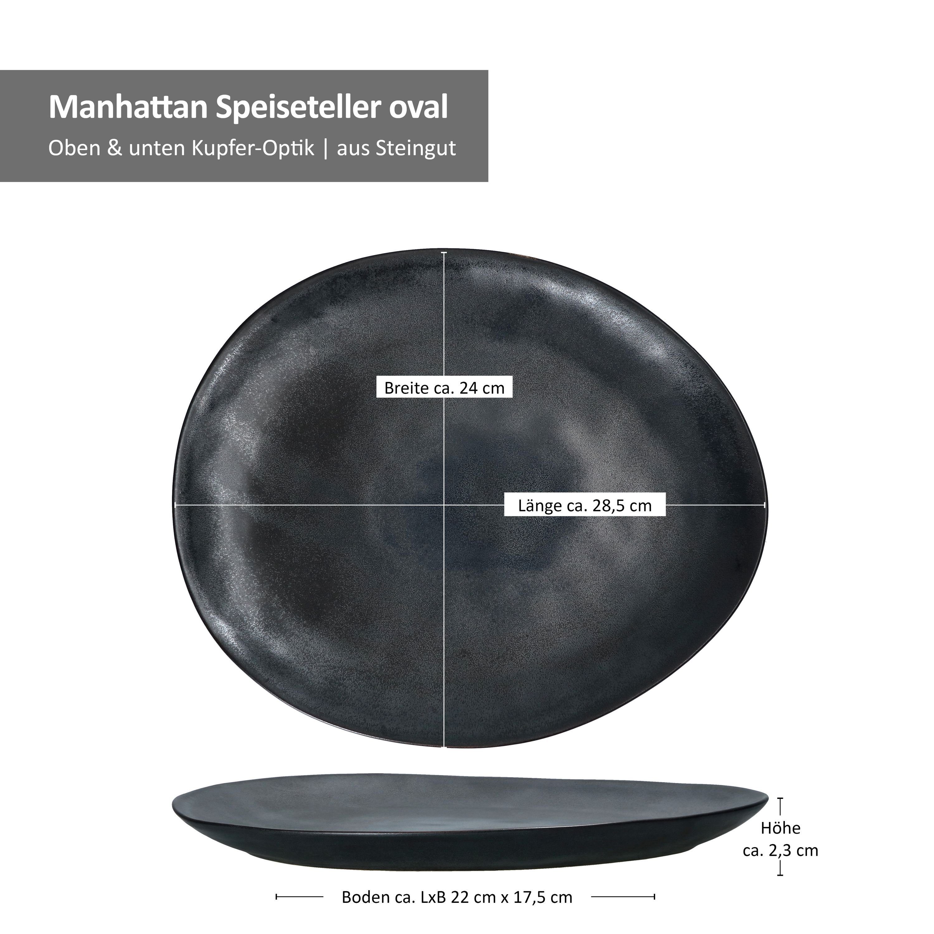MamboCat 24322631 Manhattan schwarz - Nero 4er oval Speiseteller Speiseteller 28,2cm Set