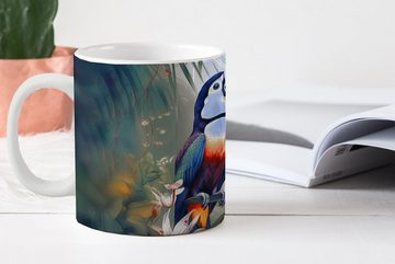 MuchoWow Tasse Tukan - Vögel - Blumen - Natur - Dschungel, Keramik, Kaffeetassen, Teetasse, Becher, Teetasse, Geschenk