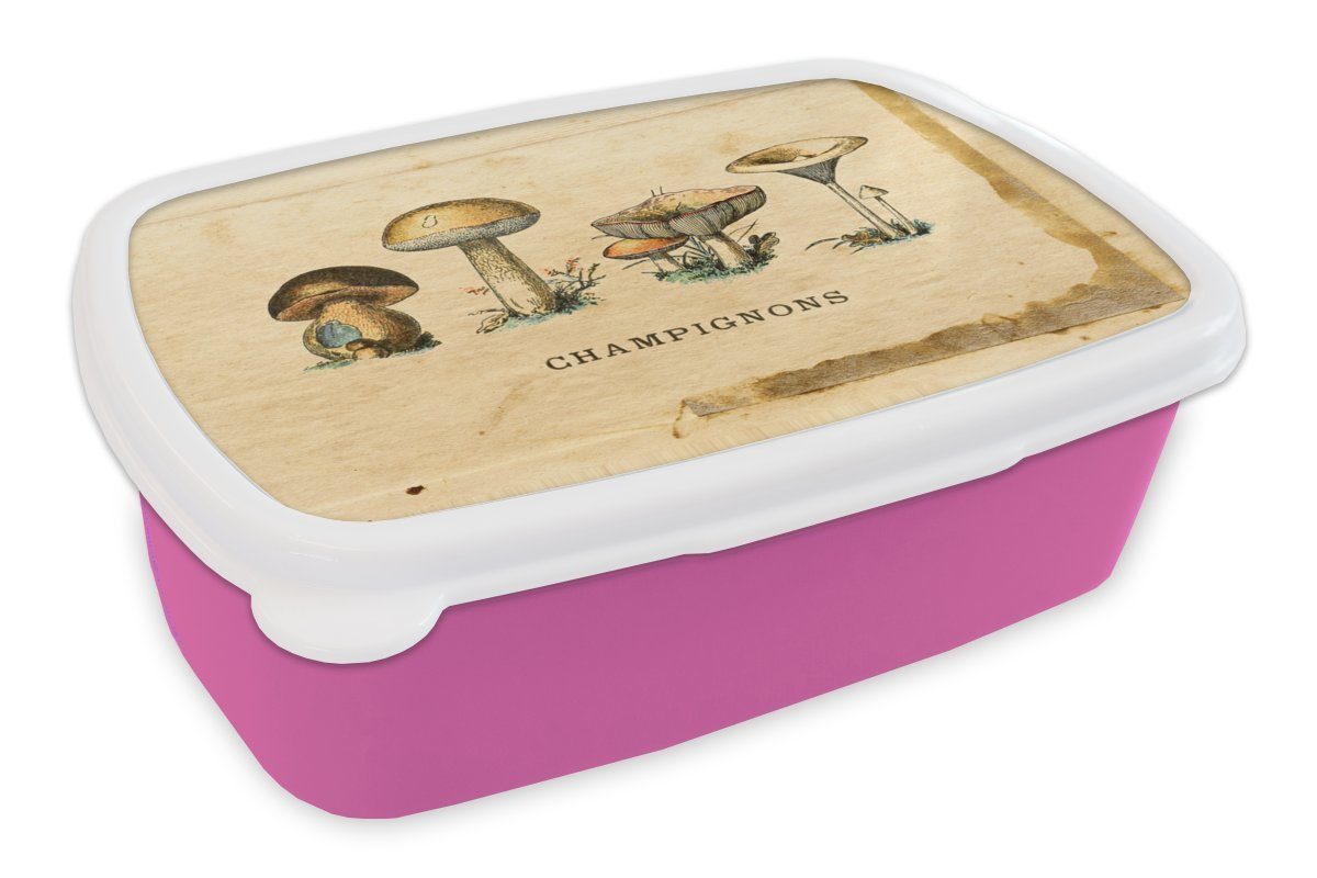 MuchoWow Lunchbox Pilz - Herbst - Natur, Kunststoff, (2-tlg), Brotbox für Erwachsene, Brotdose Kinder, Snackbox, Mädchen, Kunststoff rosa