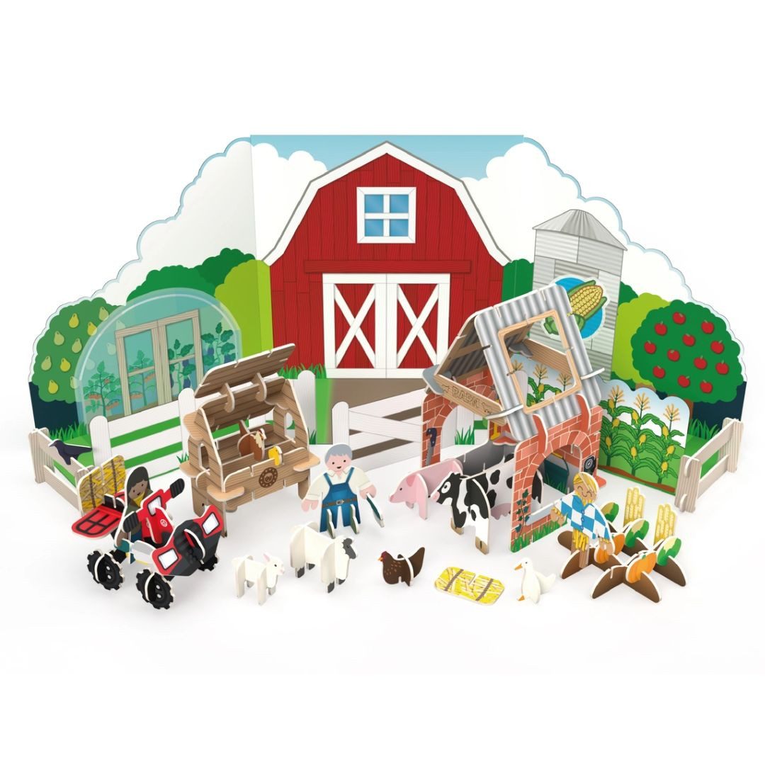 suebidou Bauernhof Spielset Pop Out Spiel für Kinder zum Aufbauen/Spielen Konstruktions-Spielset