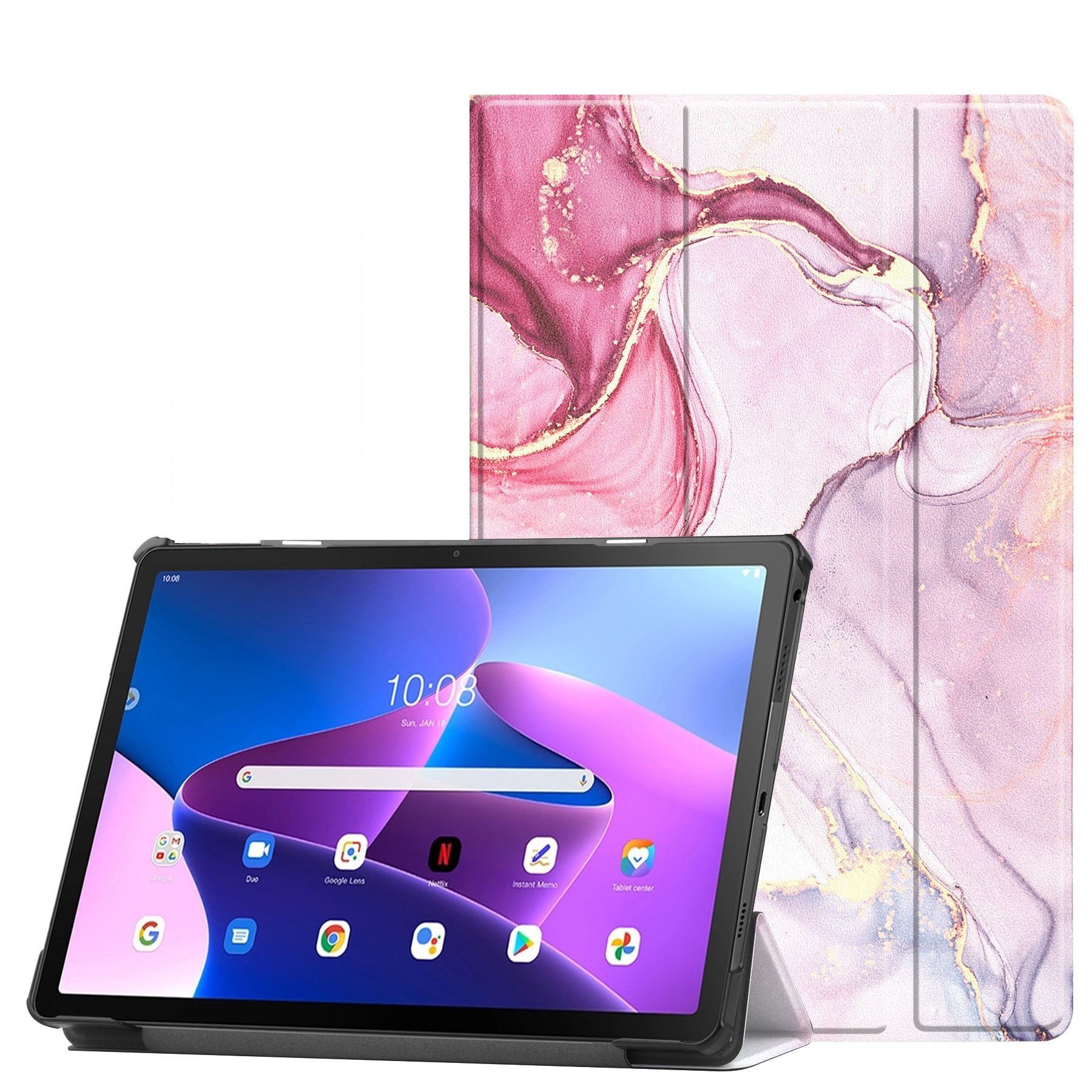 FroShop Tablet-Hülle Schutzhülle für Lenovo Tab M11 11" 2024 TB-330FU, TB-330XU Wake Up, Sleep Hülle Etui Smart Cover Tasche - Farbe PINK MARMOR