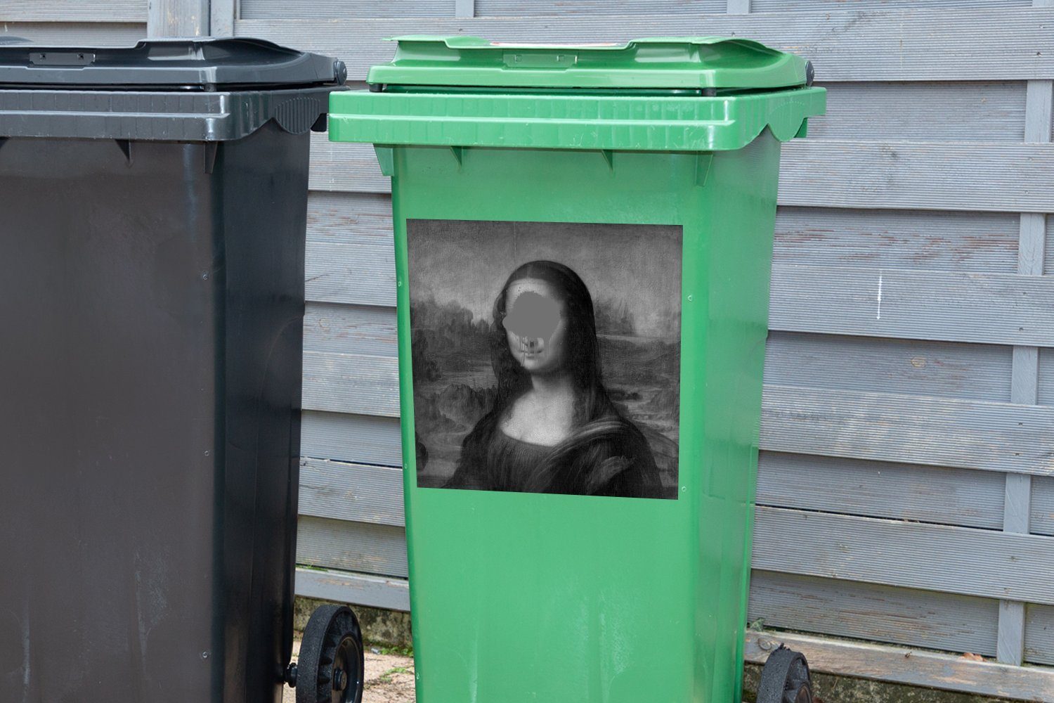 St), Mülltonne, Leonardo Mülleimer-aufkleber, da Lisa - MuchoWow Wandsticker Container, - (1 Vinci Abfalbehälter Sticker, - Schwarz Mona Weiß