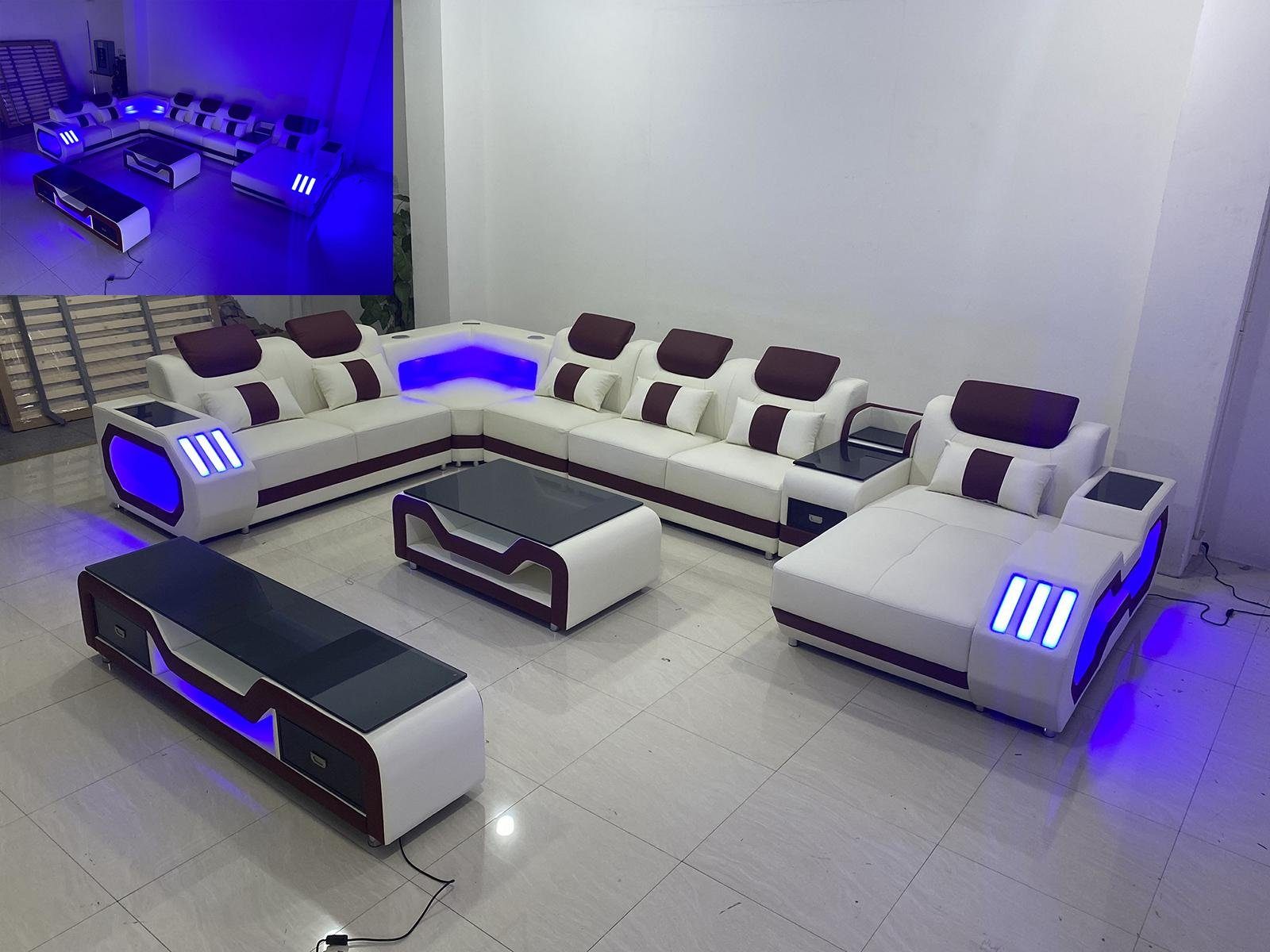 JVmoebel Ecksofa, Design Big Sofa Couch U USB Form Weiß/Lila Ecksofa mit Wohlandschaft