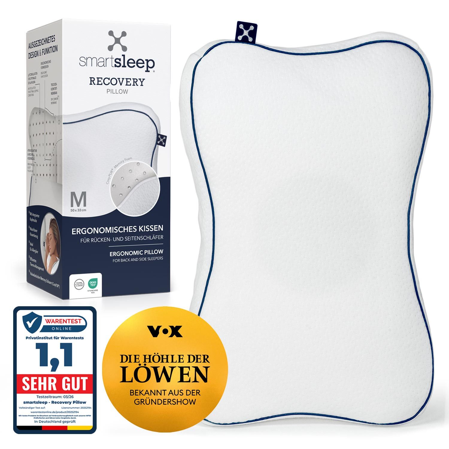 smartsleep Nackenstützkissen Recovery Pillow, Ergonomisches Nackenstützkissen aus Memory Foam, Füllung: Memory-Schaum, HWS-stützend für Rücken- & Seitenschläfer
