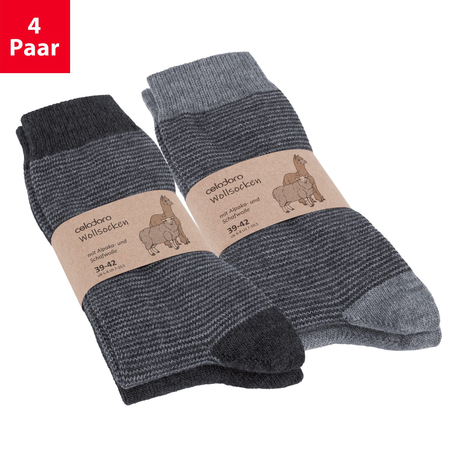 Thermosocken Damen & Herren Wollsocken mit Alpaka Uni & Ringel
