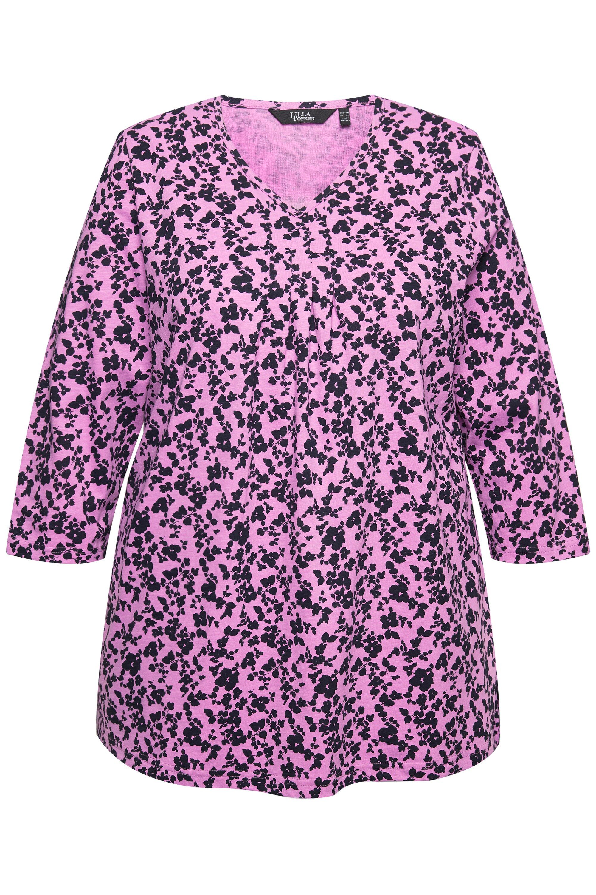 Ulla Popken T-Shirt T-Shirt A-Linie V-Ausschnitt Zierfalten 3/4-Arm günstig online kaufen