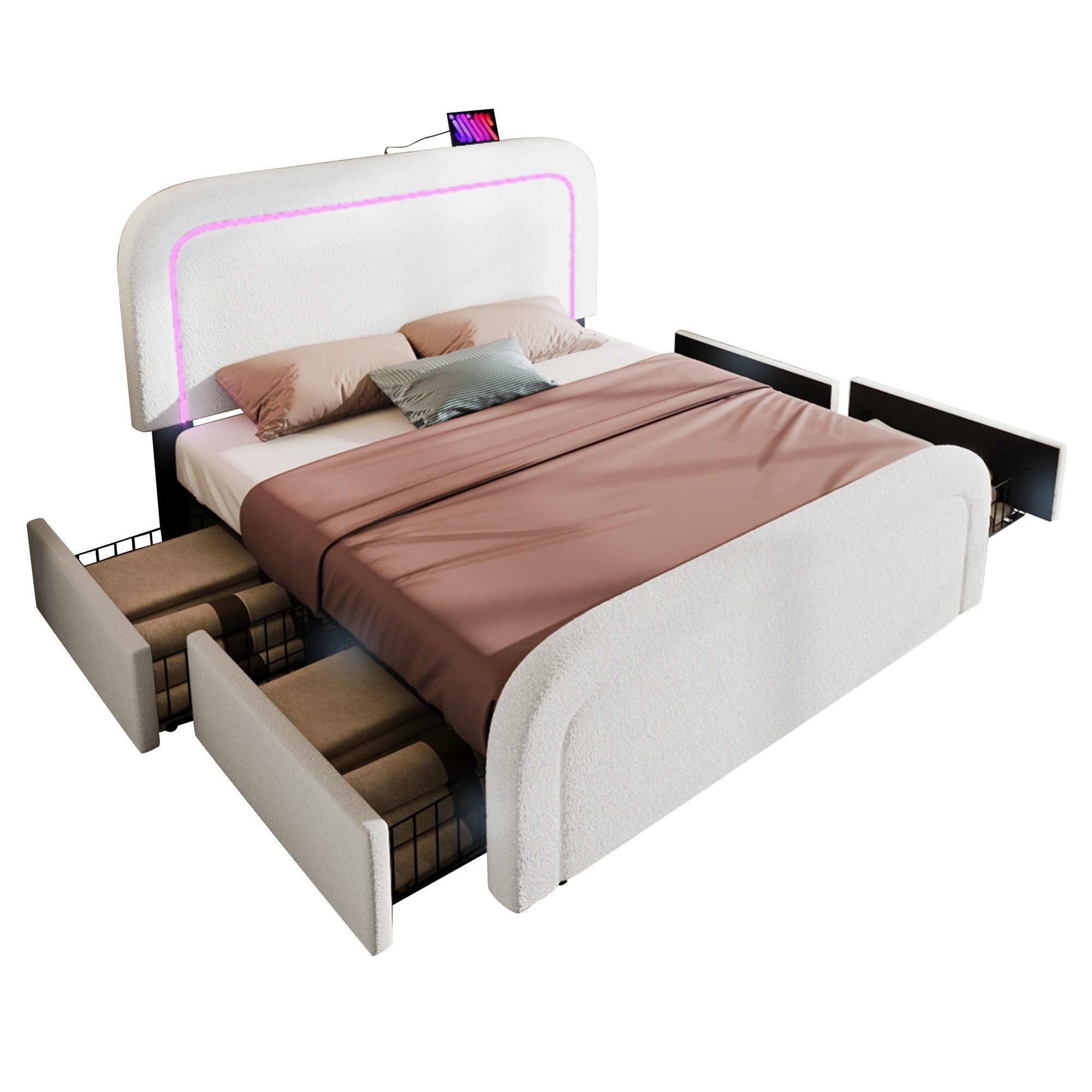 Flieks Polsterbett, LED Holzbett mit Ladefunktion günstig online kaufen