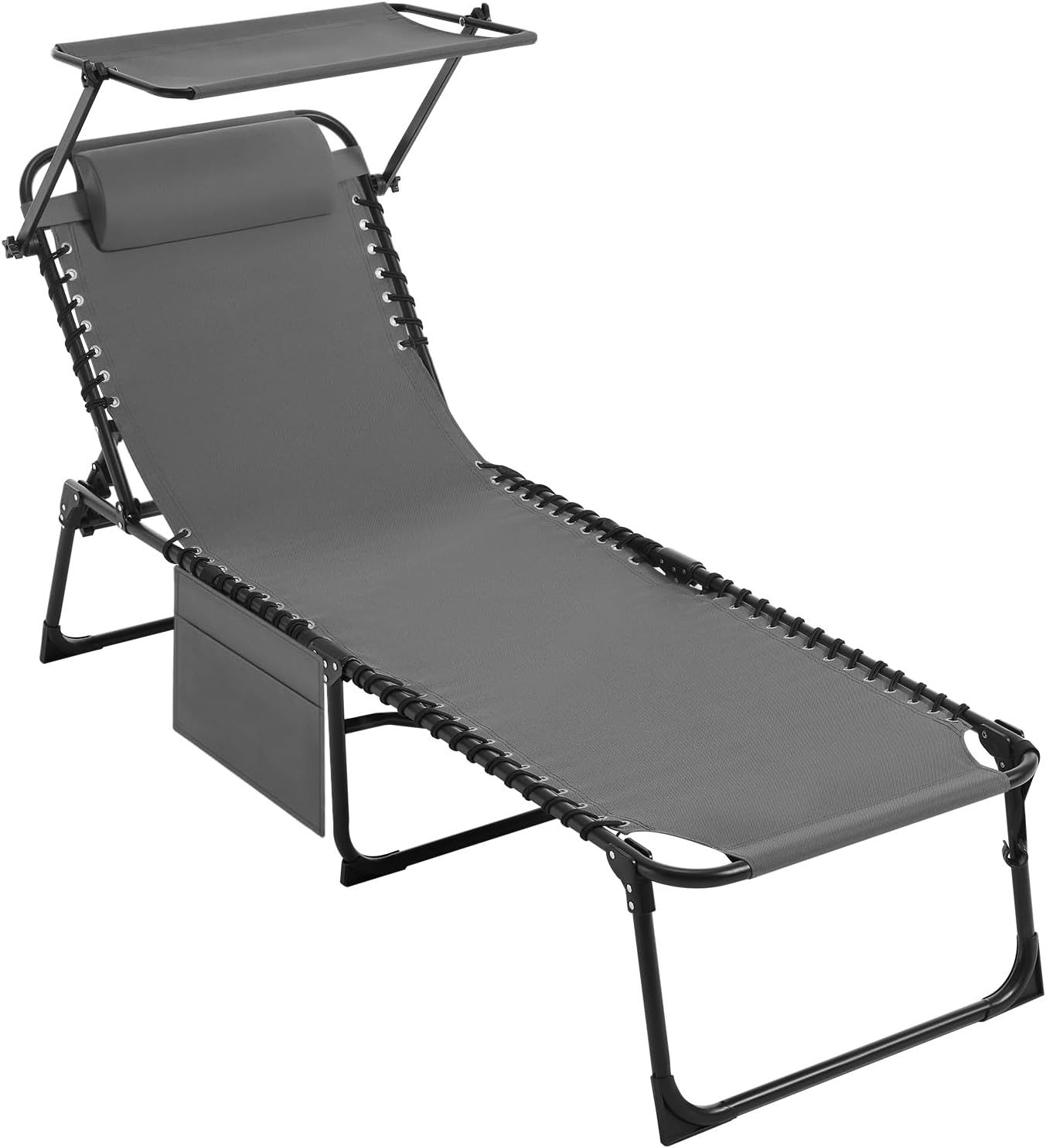 EUGAD Gartenstuhl (1 St), klappbar, mit Sonnenschutz, mit Kopfstütze, Verstellbarer Rückenlehne