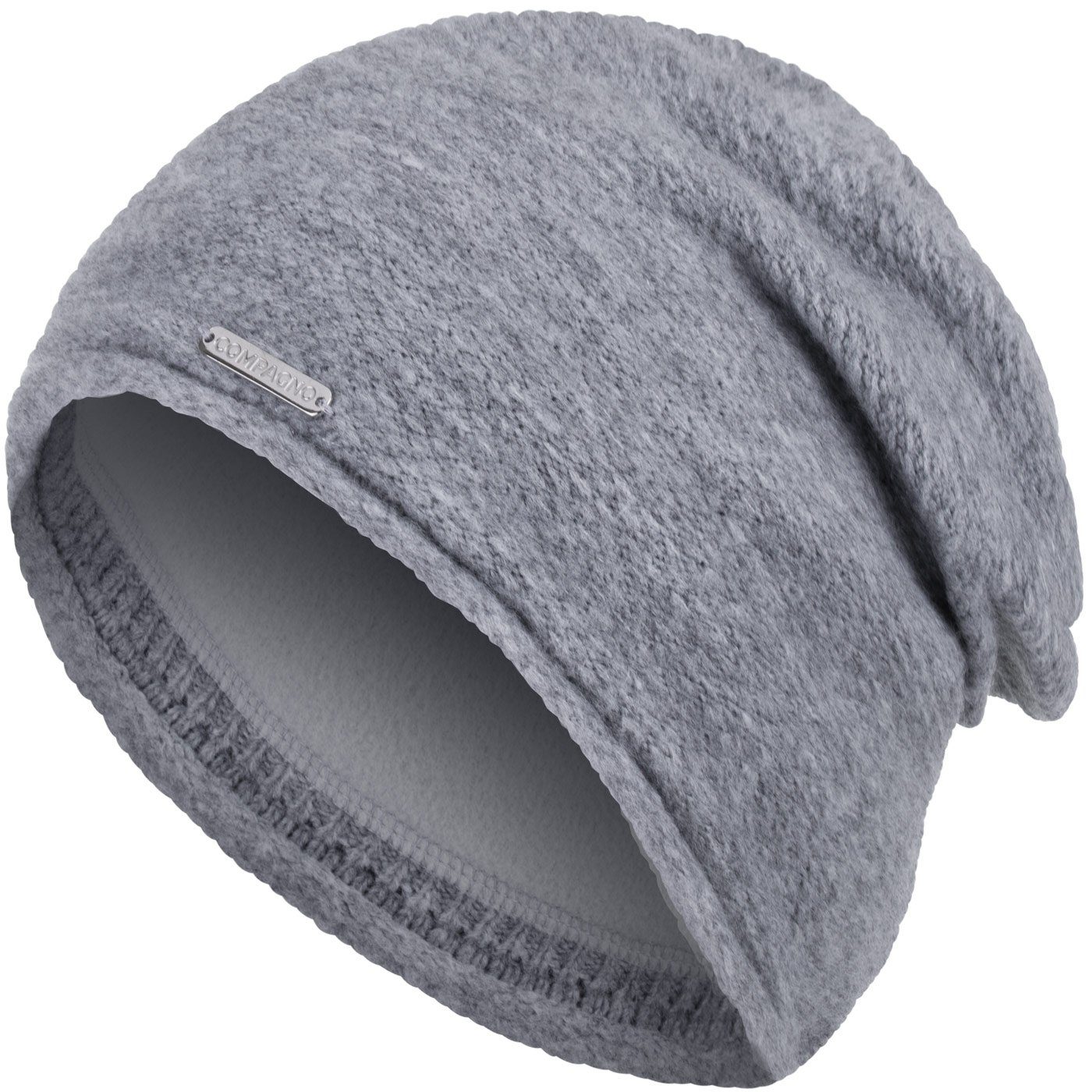 Klassische Beanie grau gefüttert Strickmütze Strickmütze Wintermütze Damen (1-St) compagno Fleecefutter