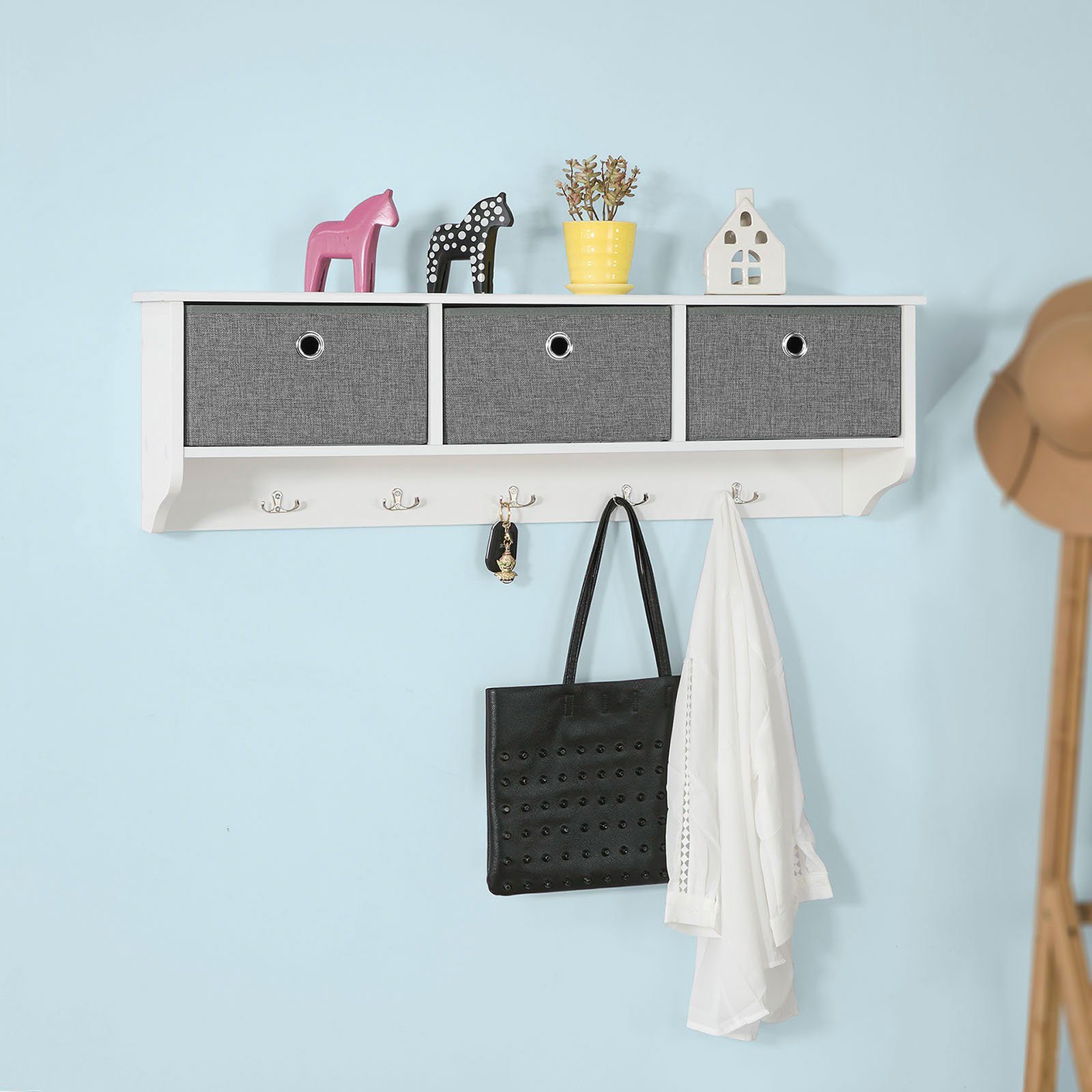 SoBuy Wandgarderobe FSR97-W+FRG282-W, Flurset Flurmöbel Schuhbank mit Sitzfläche Flurgarderobe