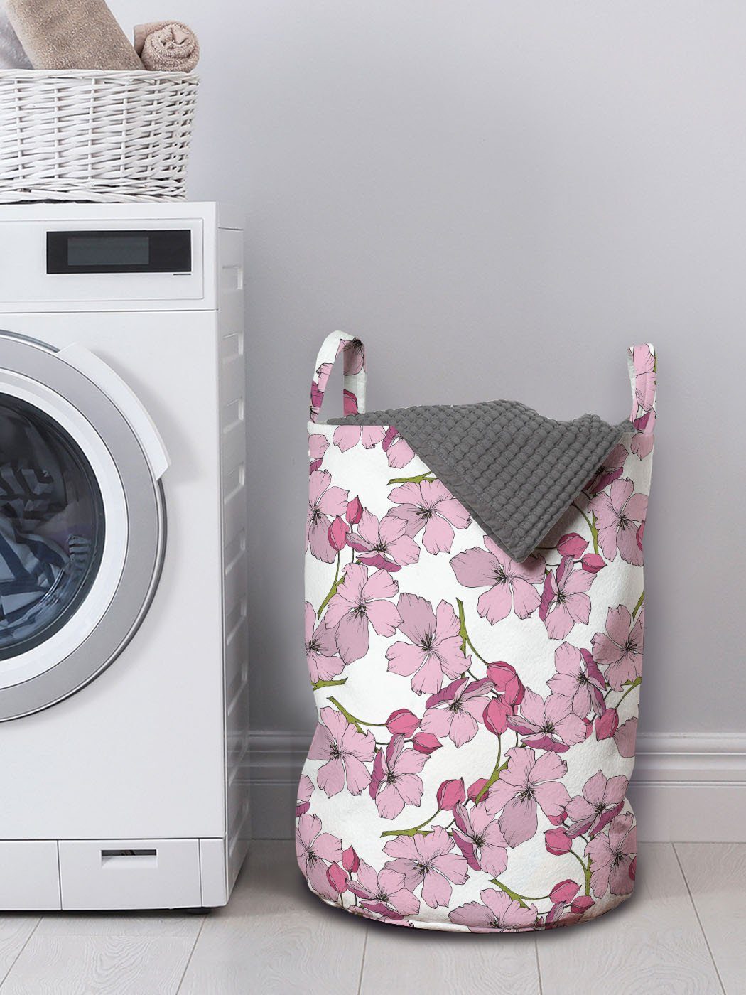 Abakuhaus Wäschesäckchen Wäschekorb mit Rosa Griffen Waschsalons, Blumen für Blühende Blumen Kordelzugverschluss