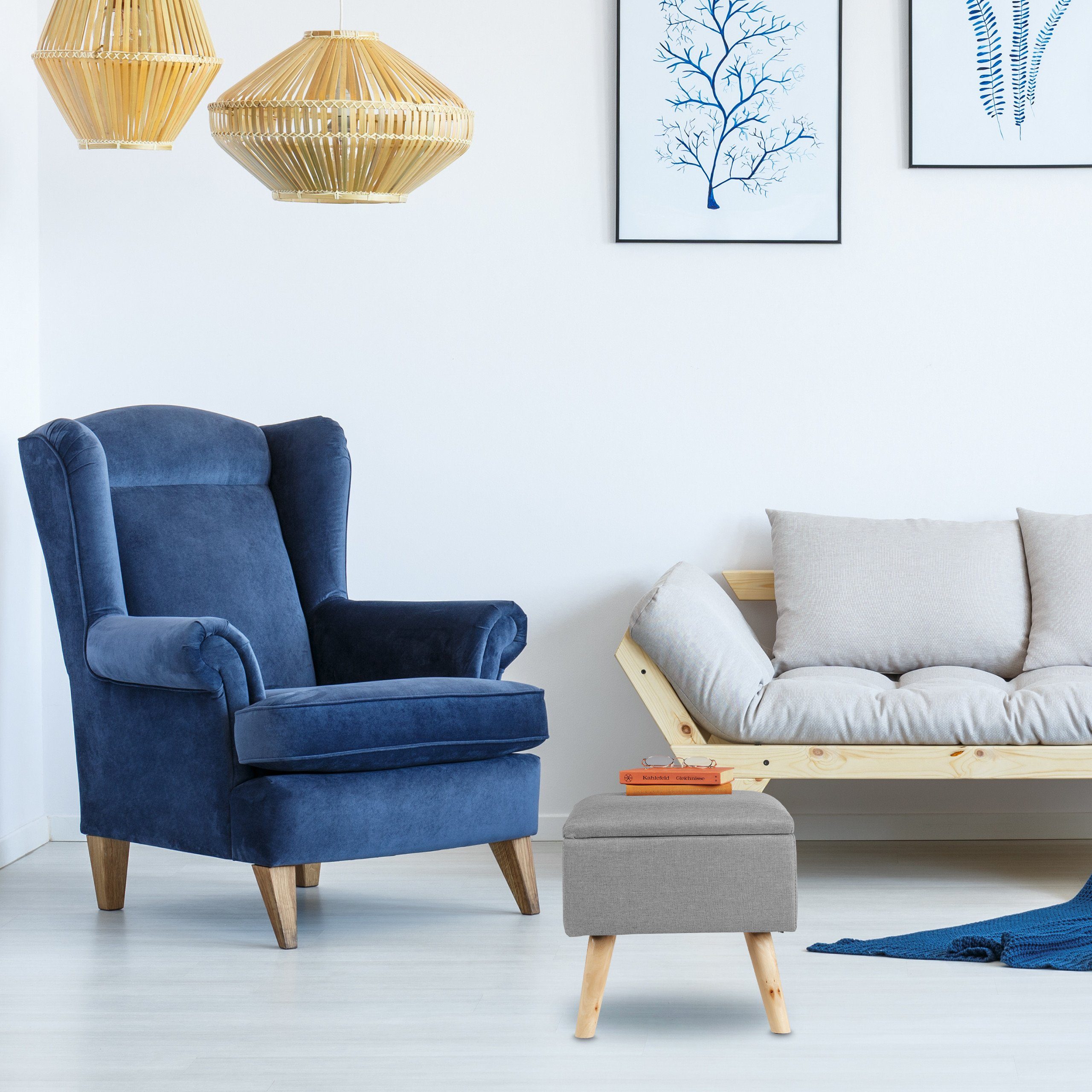 relaxdays Stauraumhocker Hocker mit Stauraum, Hellgrau günstig online kaufen