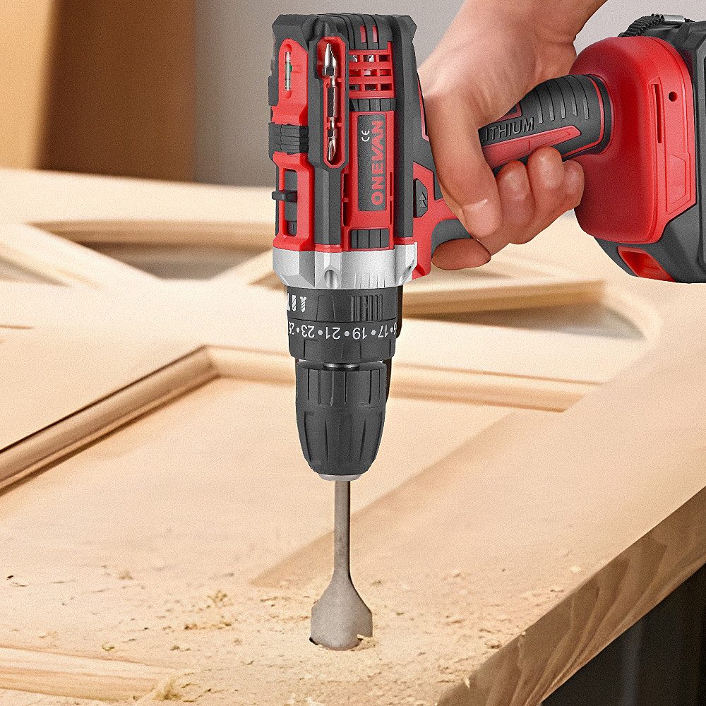ONEVAN Akku-Bohrschrauber Akkuschrauber Set Akkubohrer 25+3 Drehmomentstufen 10mm Bohrfutter, Akku Bohrmaschine Max. 1550,00 U/min