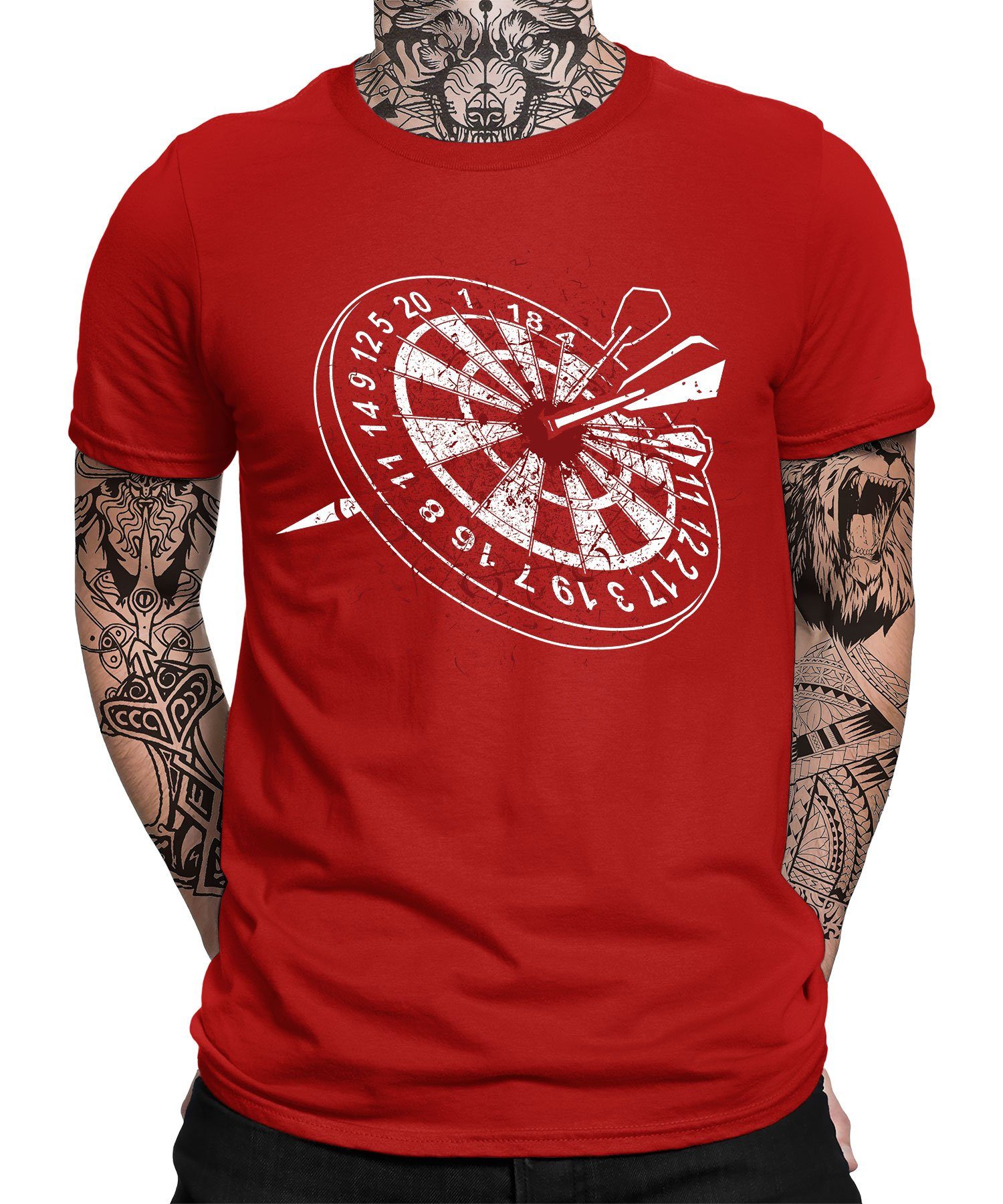 - T-Shirt Rot (1-tlg) Quattro Formatee Dart Dartscheibe Herren Dartboard Dartspieler Dartpfeil Kurzarmshirt